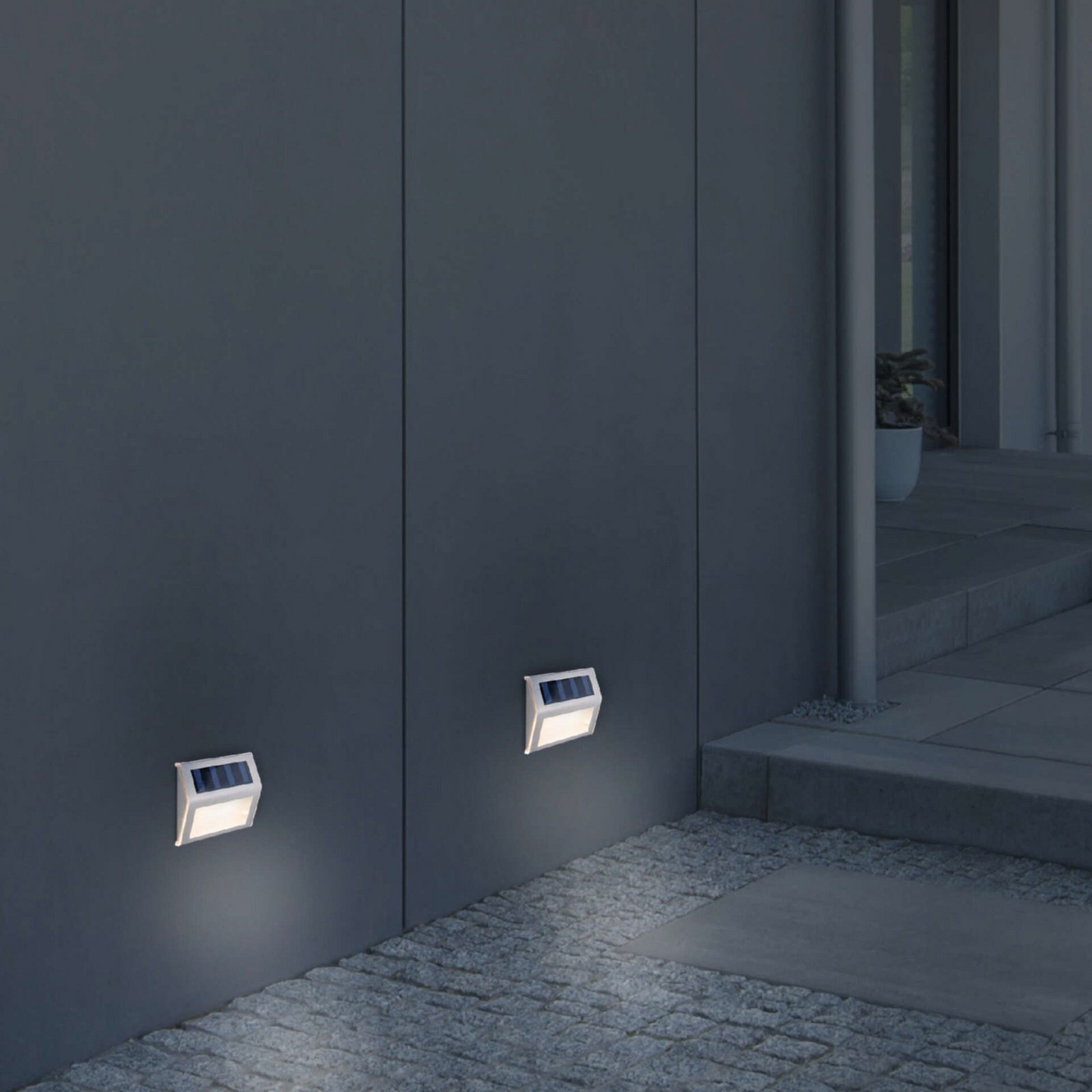 LED solárne vonkajšie nástenné svietidlo 5282104, nerezová oceľ, sada 4 ks, IP44
