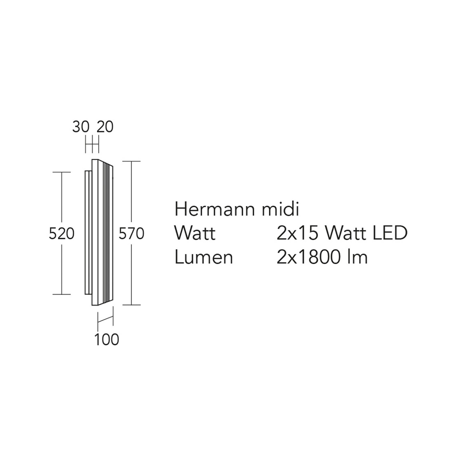 HerzBlut Applique a LED Hermann midi, rovere naturale, dimmerabile