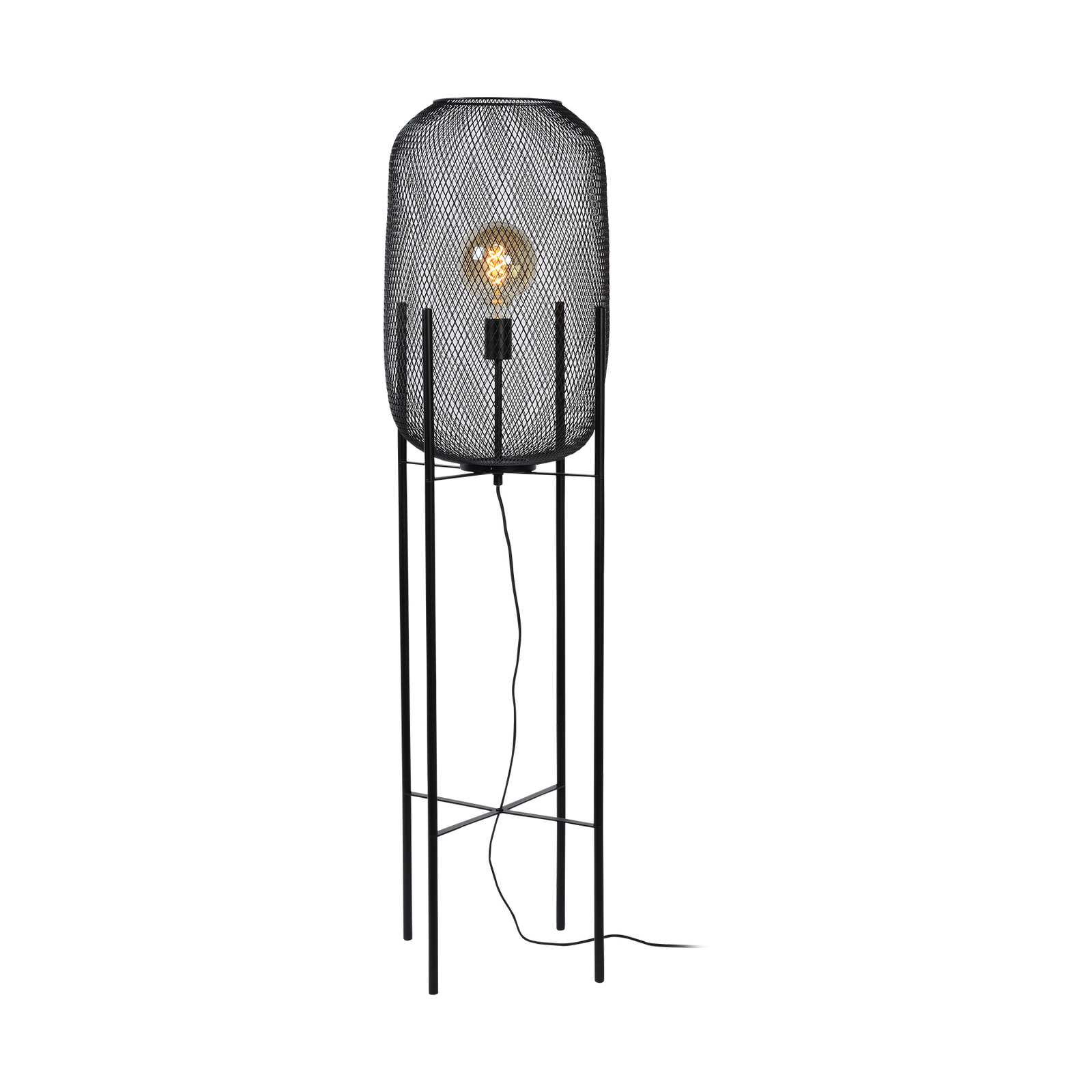 Mesh floor lamp with four legs, black