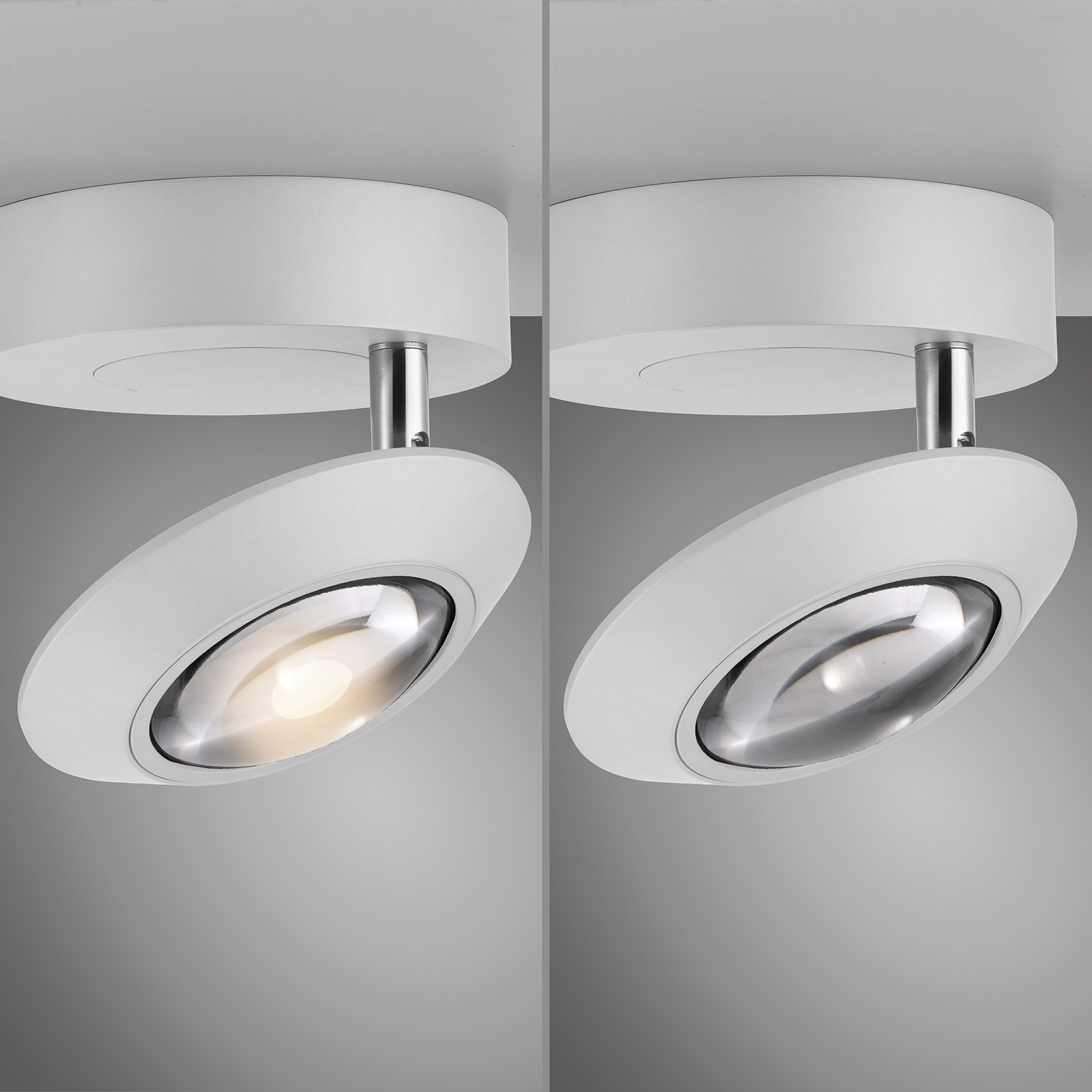PURE LED таванска лампа Oculis, бяла, Ø 15 cm, желязо/стъкло