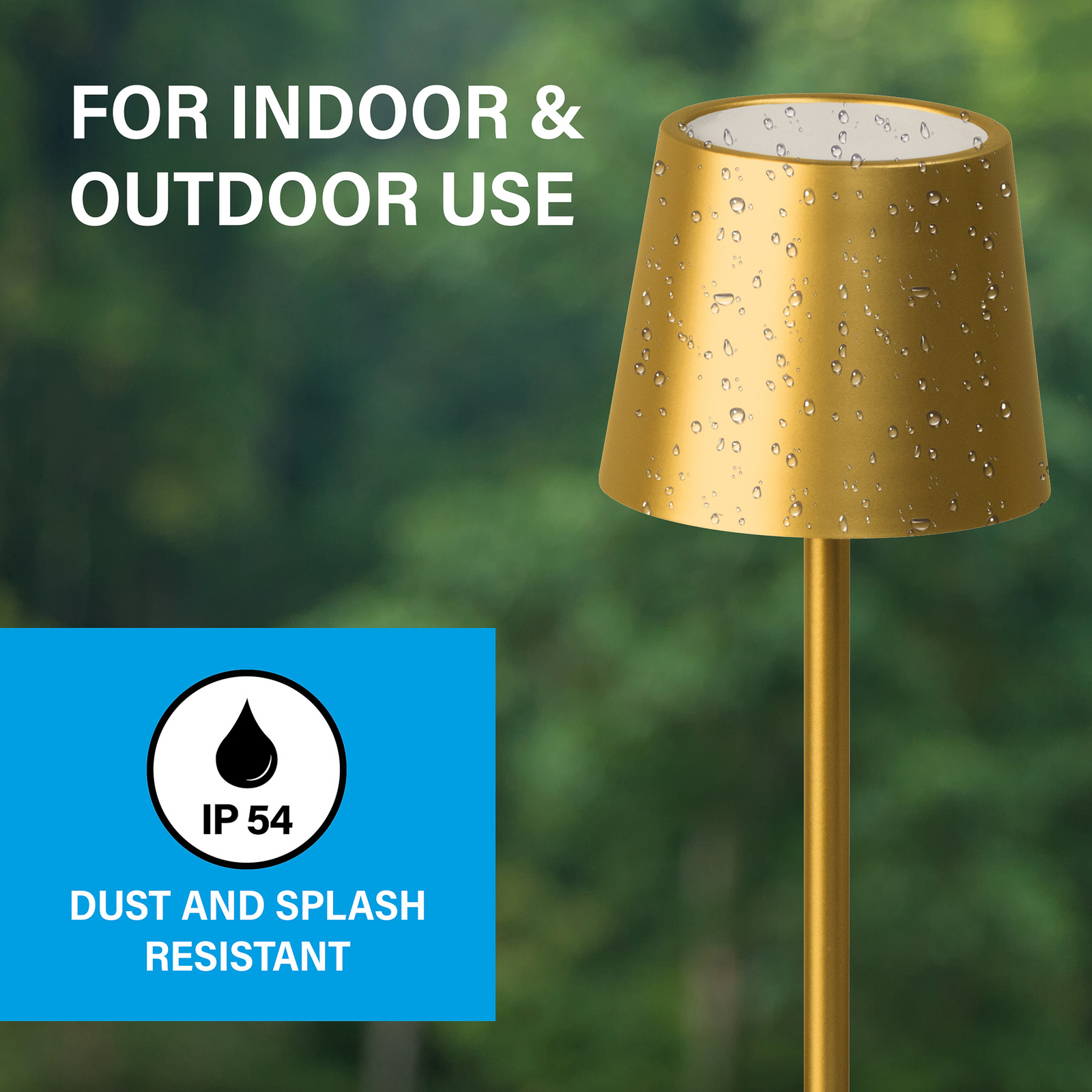 LED tafellamp Roxi, goudkleurig, metaal, IP54, dimbaar