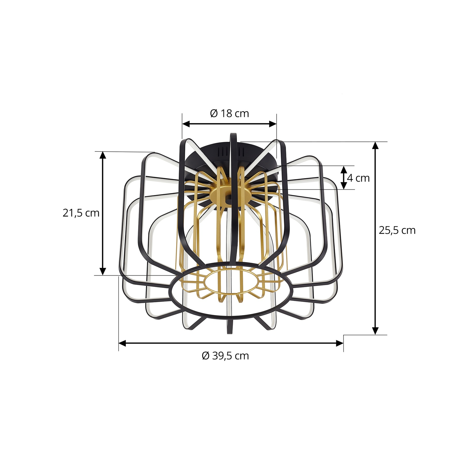 Lucande LED plafondlamp Birger, hoogte 25,5 cm, zwart/goud