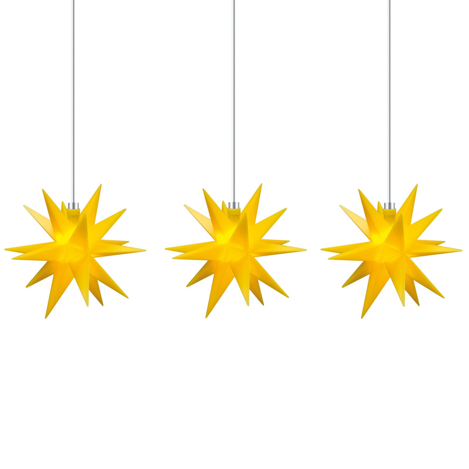 Star 18-pointed string lights, 3-bulb, yellow