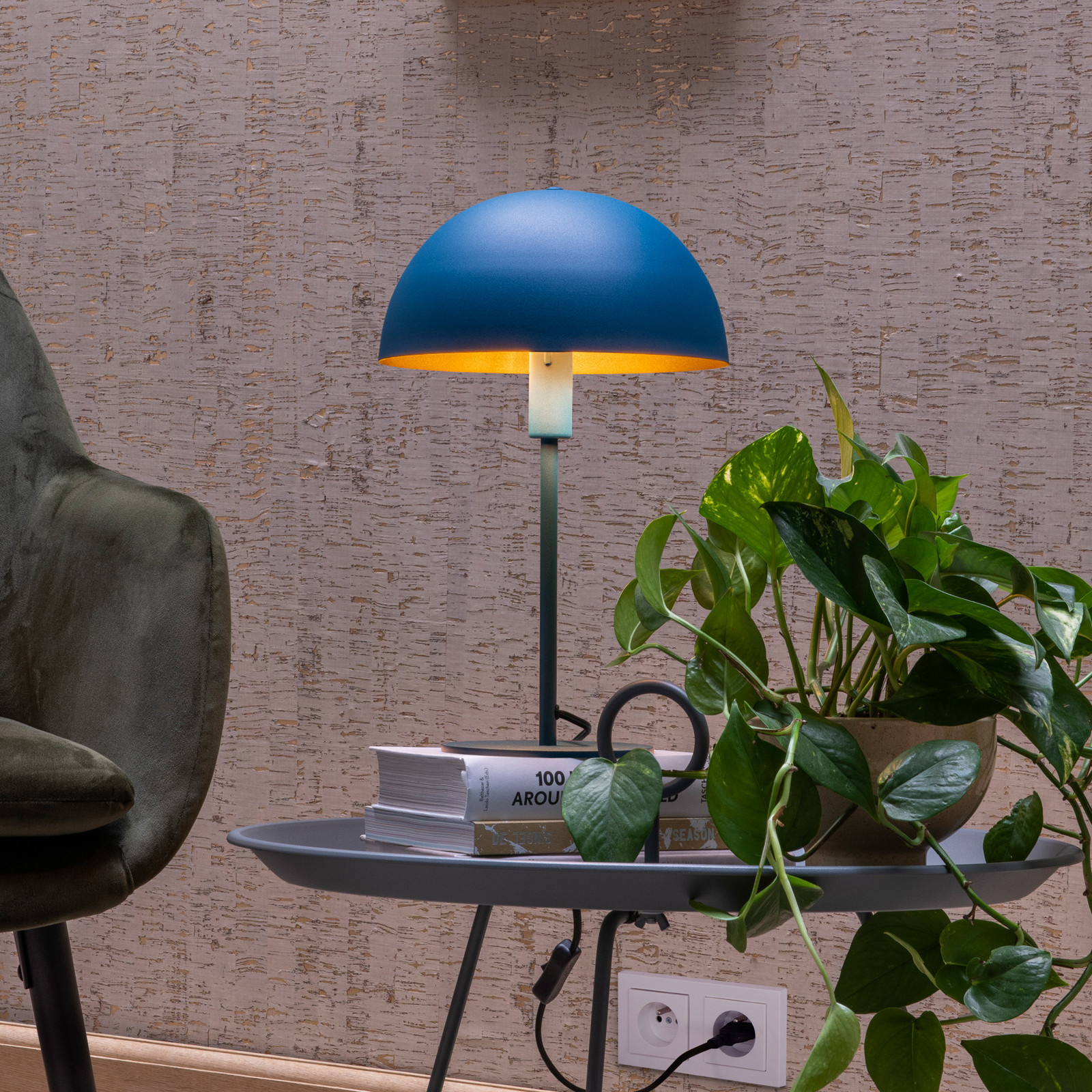 Lucide Lampă de masă din oțel Siemon Ø 25 cm albastru - Camera de zi / sufragerie - modern - albastru auriu - Metal