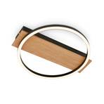 Plafonnier LED Kada, Ø 30 cm, bois, métal, noir