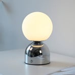 LED-akutoitel laualamp RUDI, kroom, kõrgus 20 cm, CCT, puutetundlik hämardus