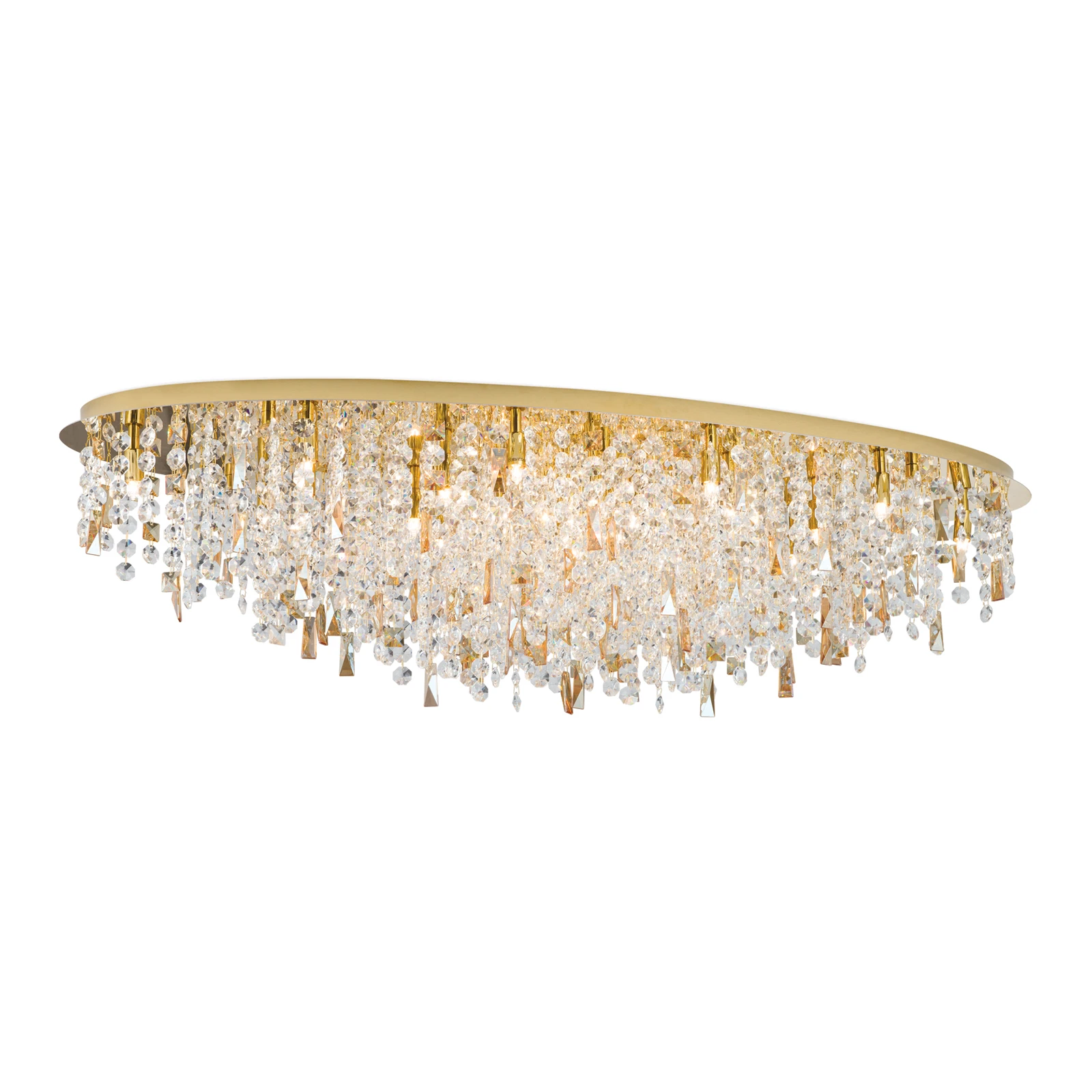 Deckenlampe Crystalriver mit Kristallbehang gold