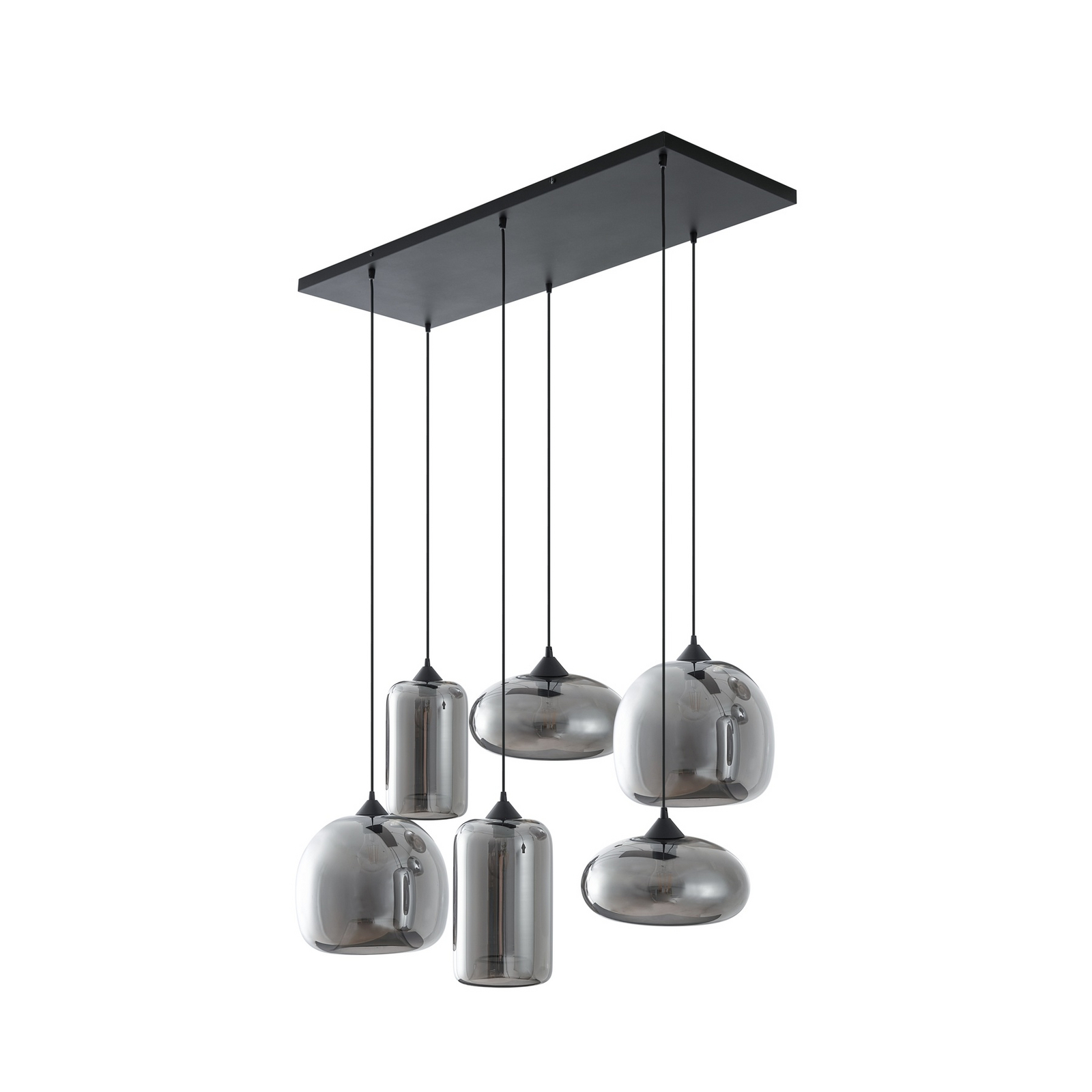 Suspension Lindby Marla, à 6 lampes, verre, gris fumé