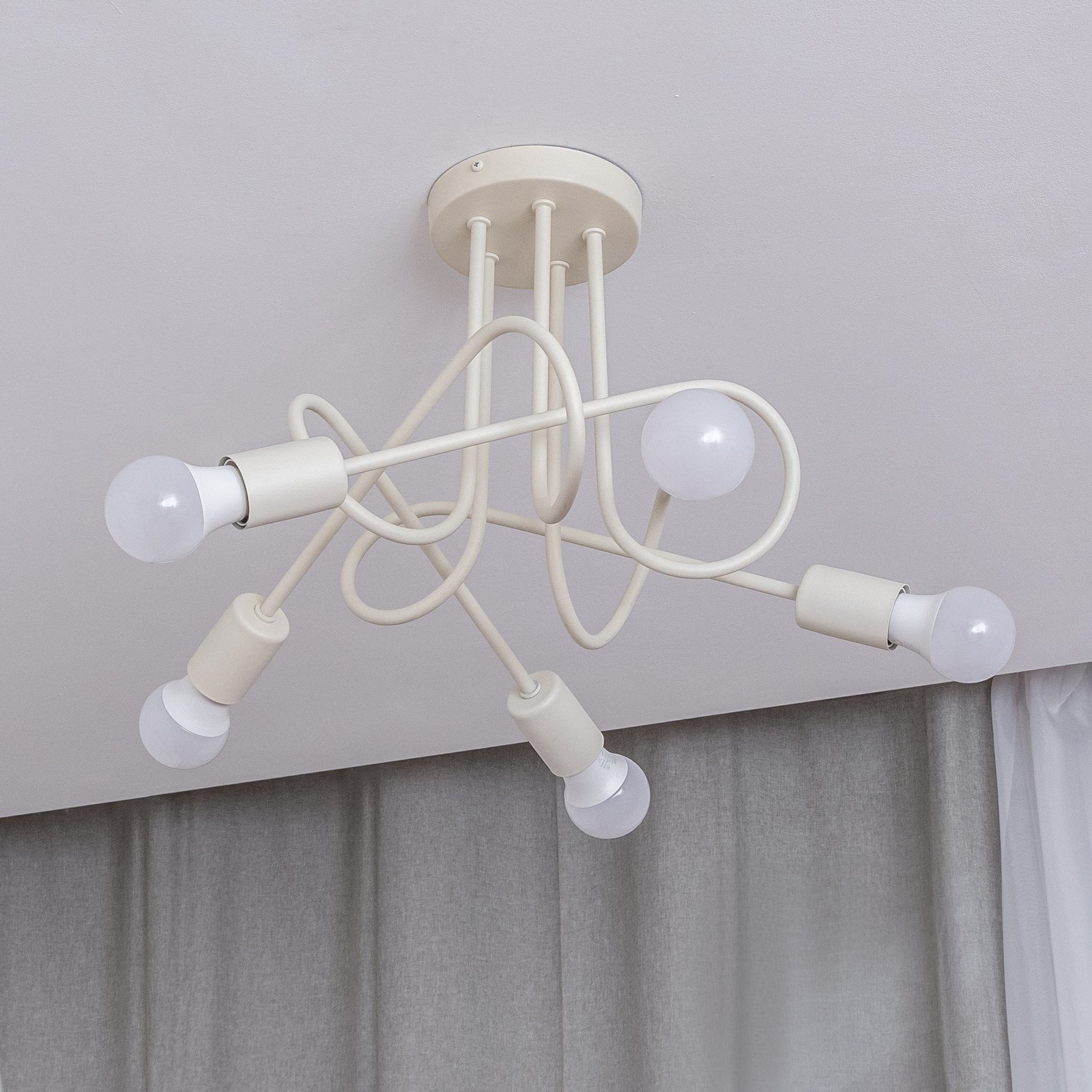 Oxford ceiling light, sand, Ø 47 cm, metal, 5-bulb, E27
