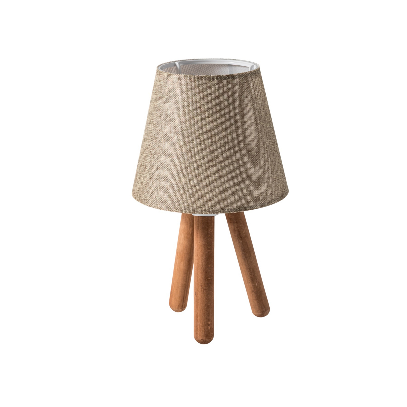 Stolní lampa Dona, béžová/barva dřeva, látka, dřevo, trojnožka