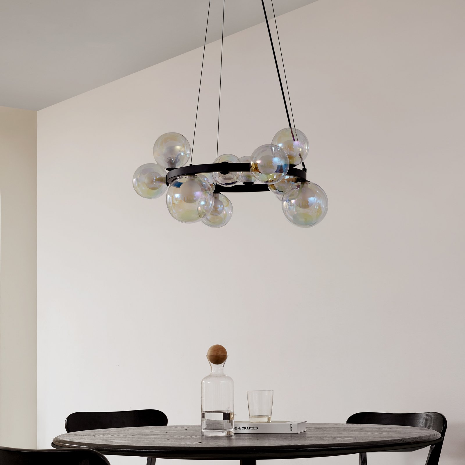 Lucande Hängeleuchte Marvi, Ø 68 cm, schwarz, Glas, Metall