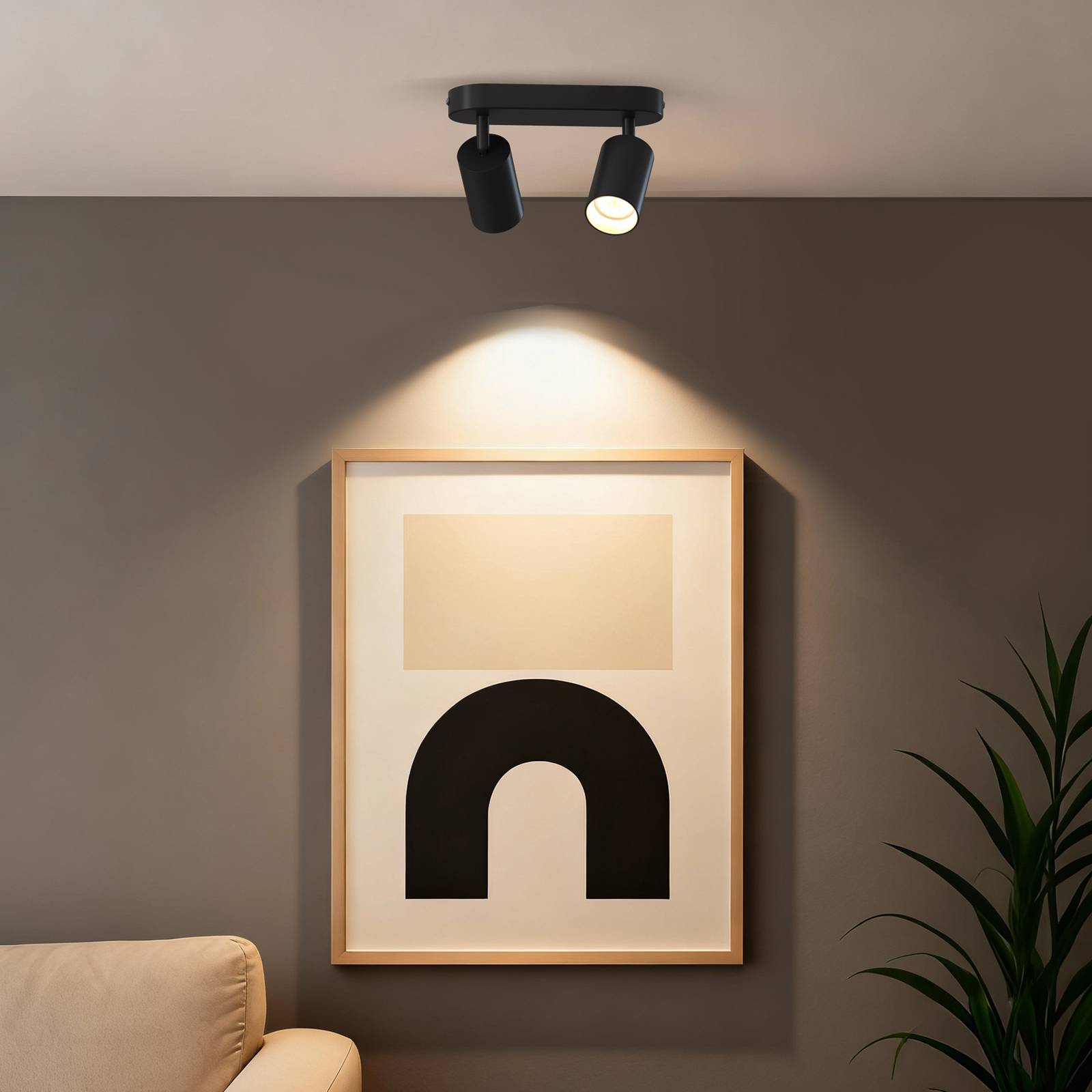 Calex GU10-Deckenspot, schwarz, Länge 21 cm, 2-flg., Metall günstig online kaufen