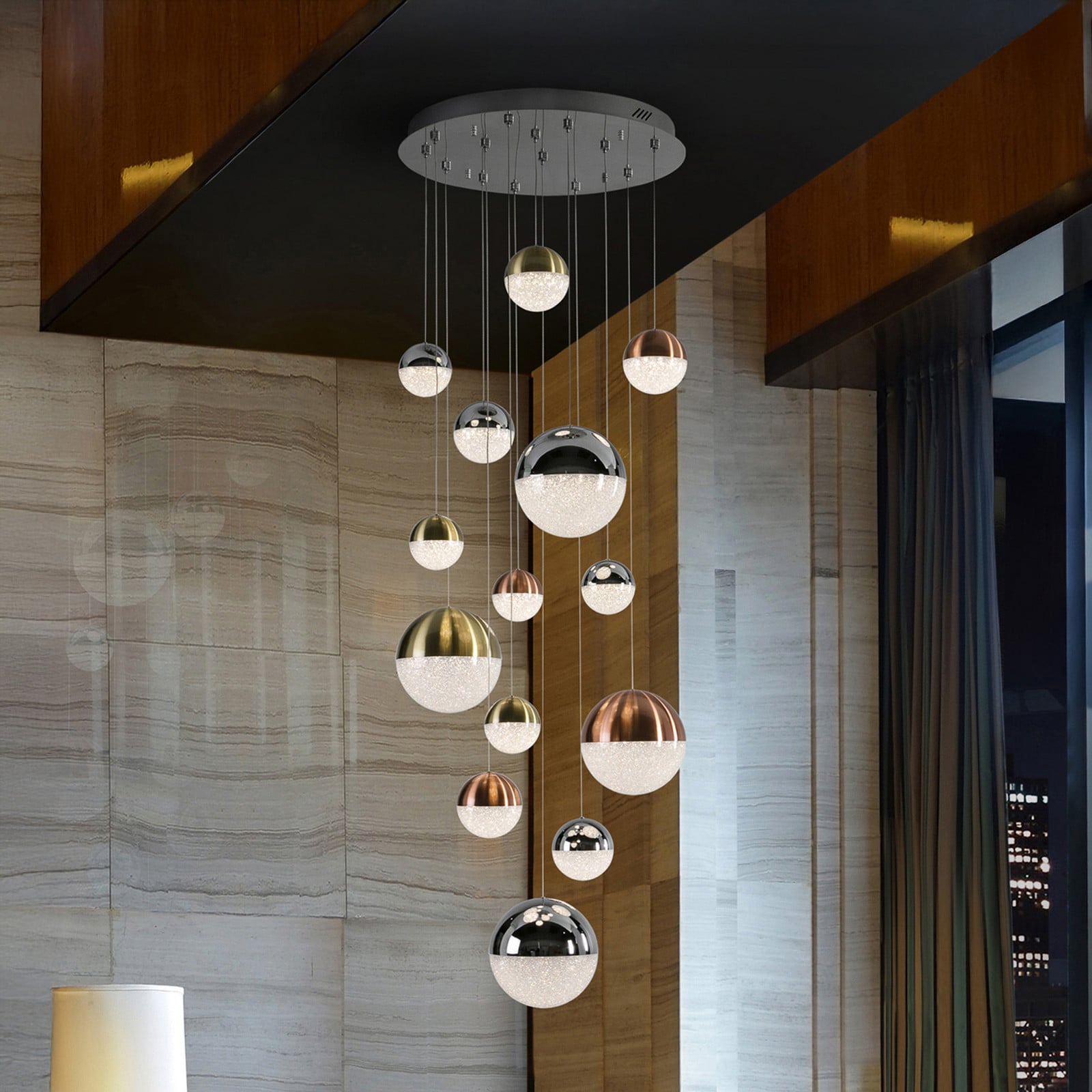 Schuller Valencia Lampă suspendată LED Sphere 14 lumini dimabil Ø 60 cm multicolor - Camera de zi / sufragerie - design - cupru aur crom - Plastic