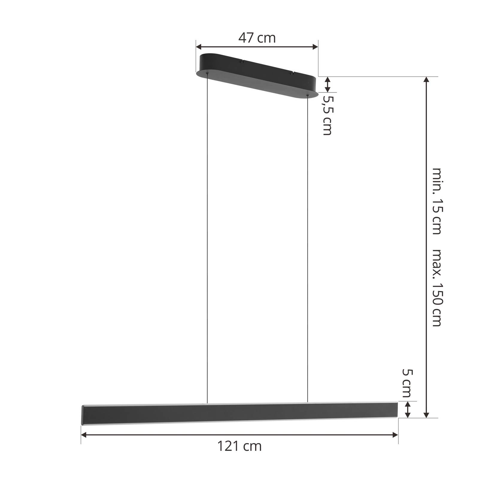 Lucande lampa wisząca LED Philine, długość 121 cm żelazo czarne