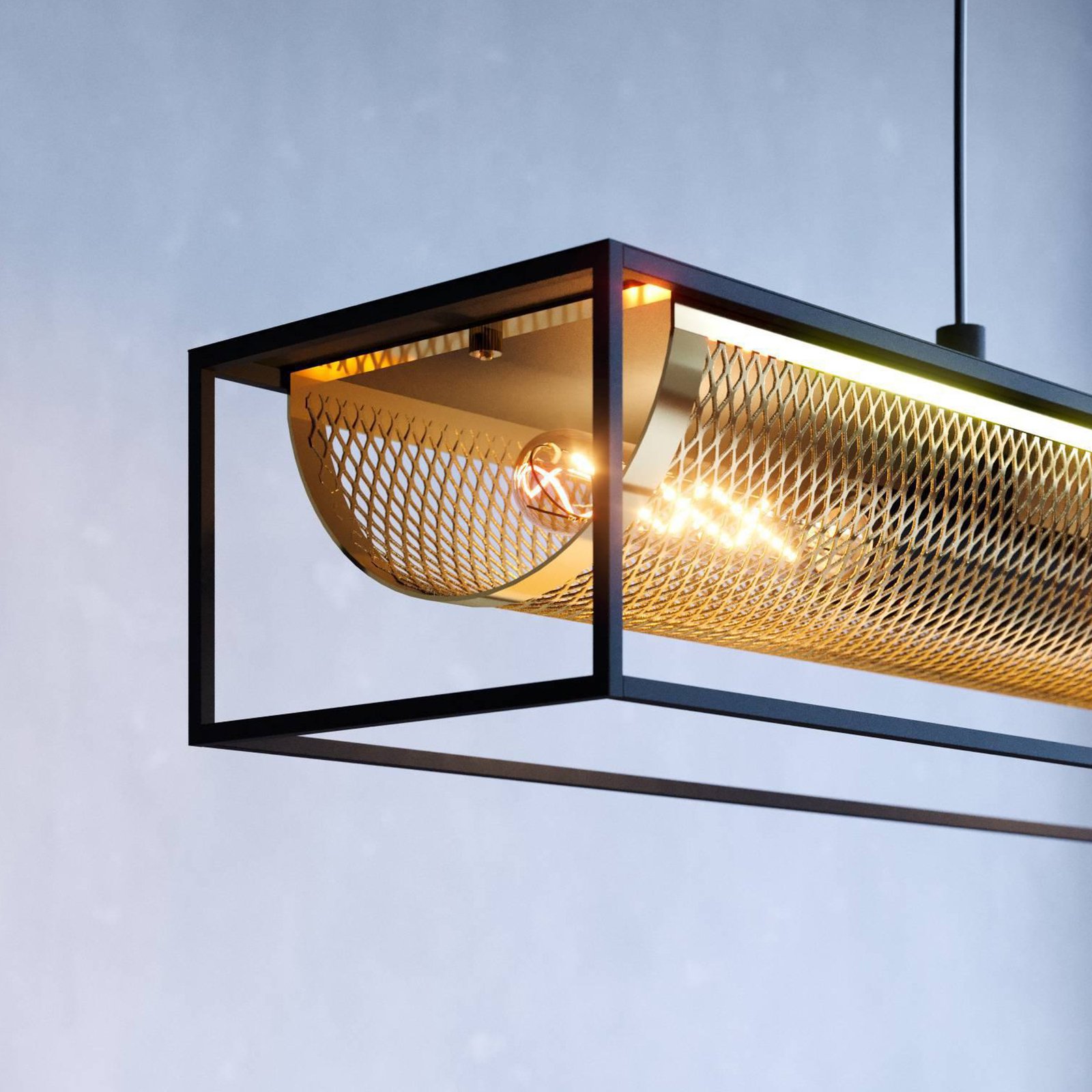 Nohales hanglamp, 112 cm, zwart/messingkleurig, 4-lamps.