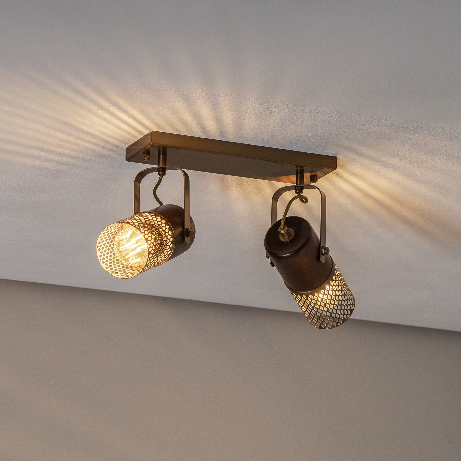 Avonni Plafonieră Albrecht aur antic lungime 32 cm metal/lemn 2fl. - Camera de zi / sufragerie - aur antic lemn întunecat