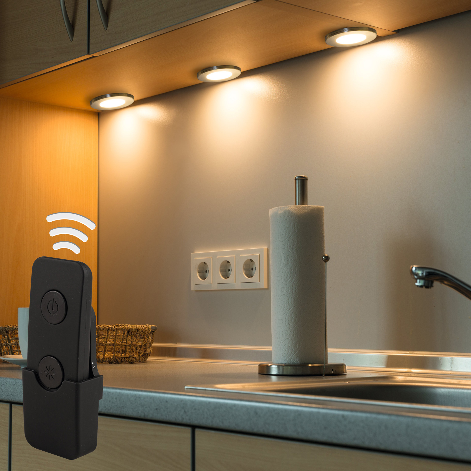 Heitronic Palermo LED under-cabinet light, round, set of 3, for Kitchen, steel, plastic, 3 W, energy efficiency: A, H: 0.6 cm