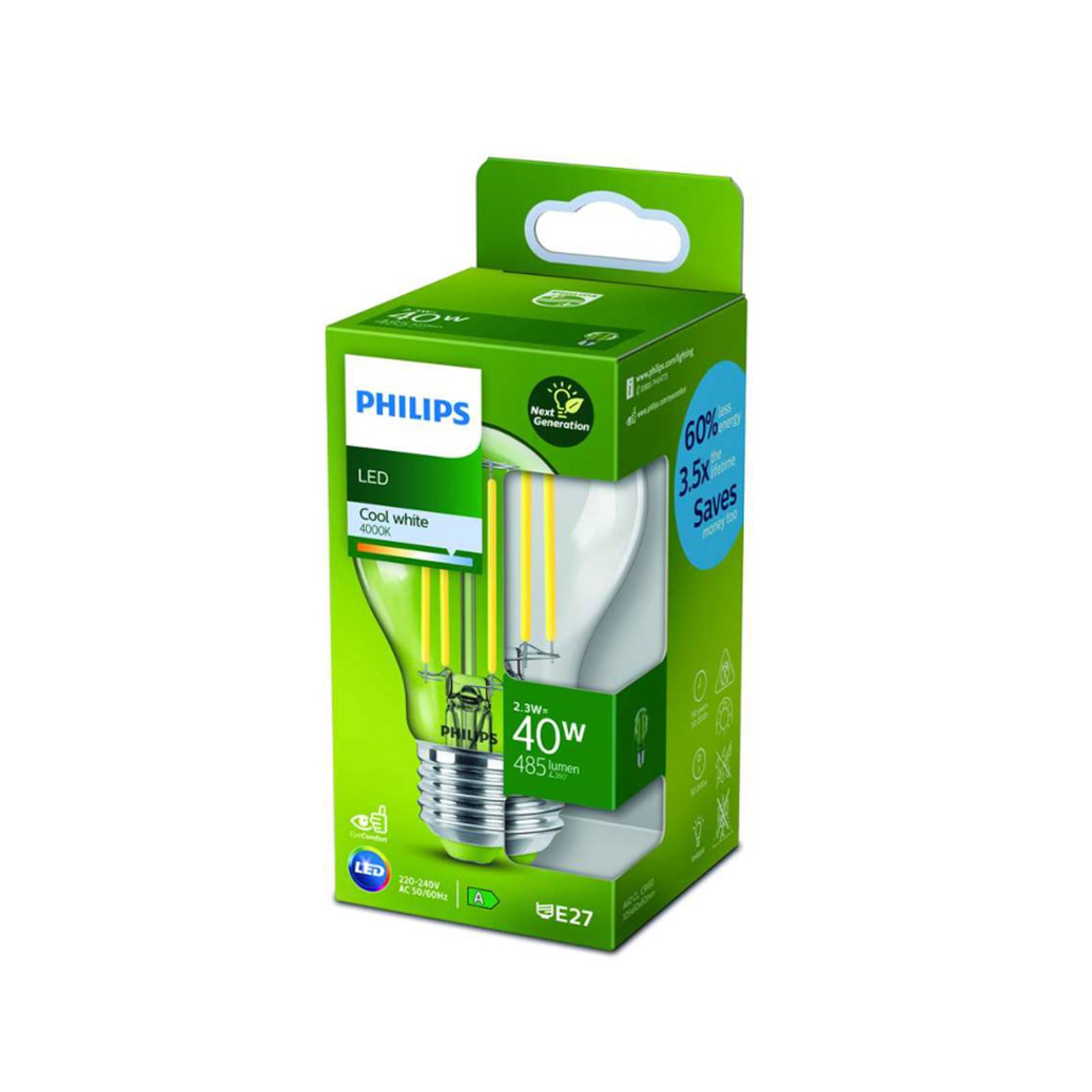 Philips LED-pære E27 2,5 W 4.000K filament 485 lm