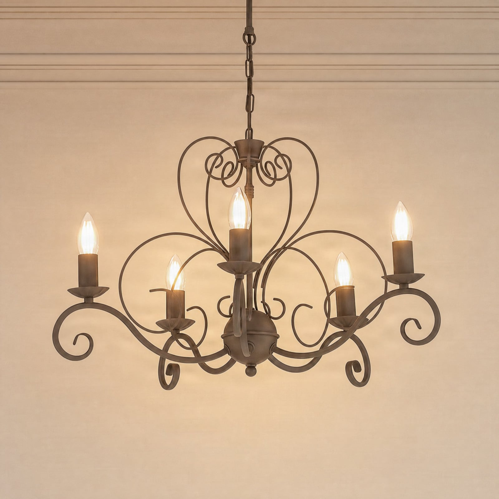Luminex Mauro luster, bež, 5 žarulja, Ø 62 cm, metal, E14 - Dnevni boravak/blagovaonica - Antički - bež mat