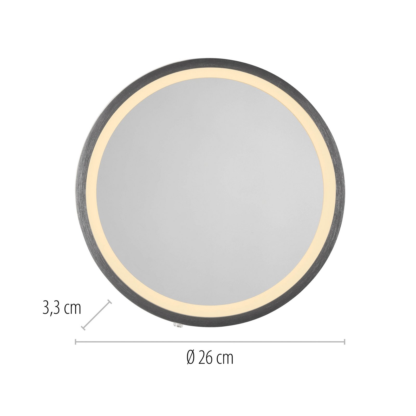 Specchio da parete a LED VIDRO, grigio, Ø 26 cm, powerbank, interruttore