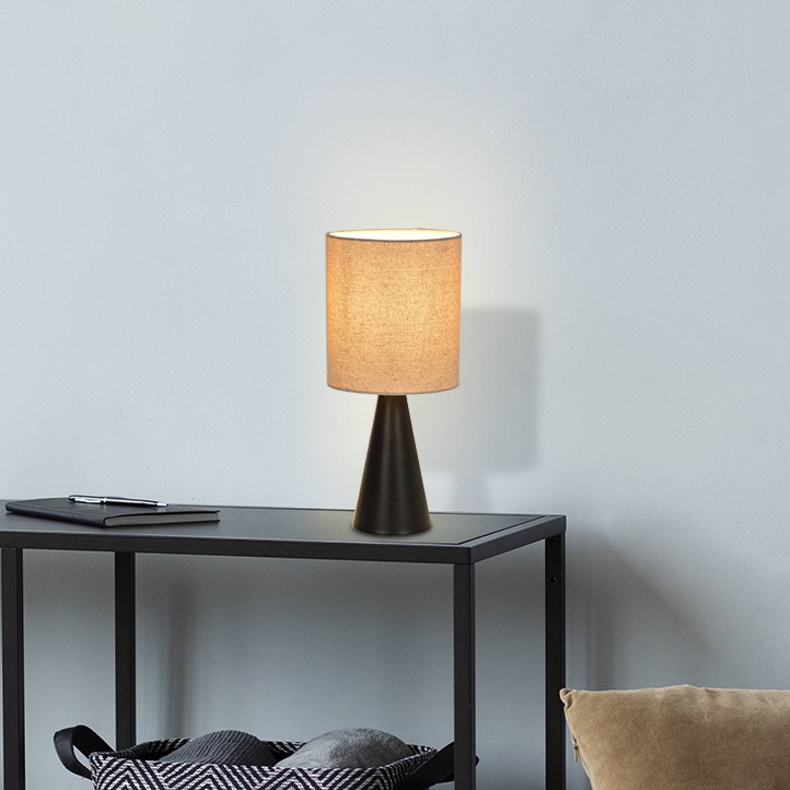 COREP Lampe de table Sally, noir mat/beige, hauteur 33 cm, métal/tissu