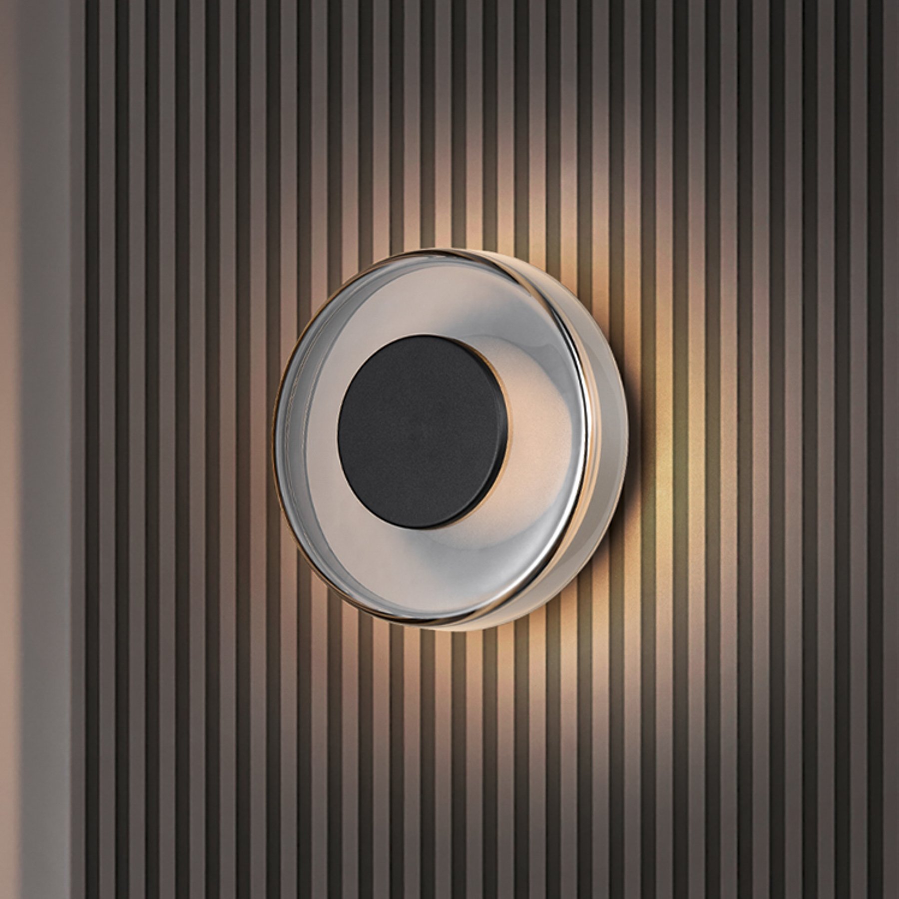 LED wall light Celeste, black/chrome, Ø 22 cm glass dimmable