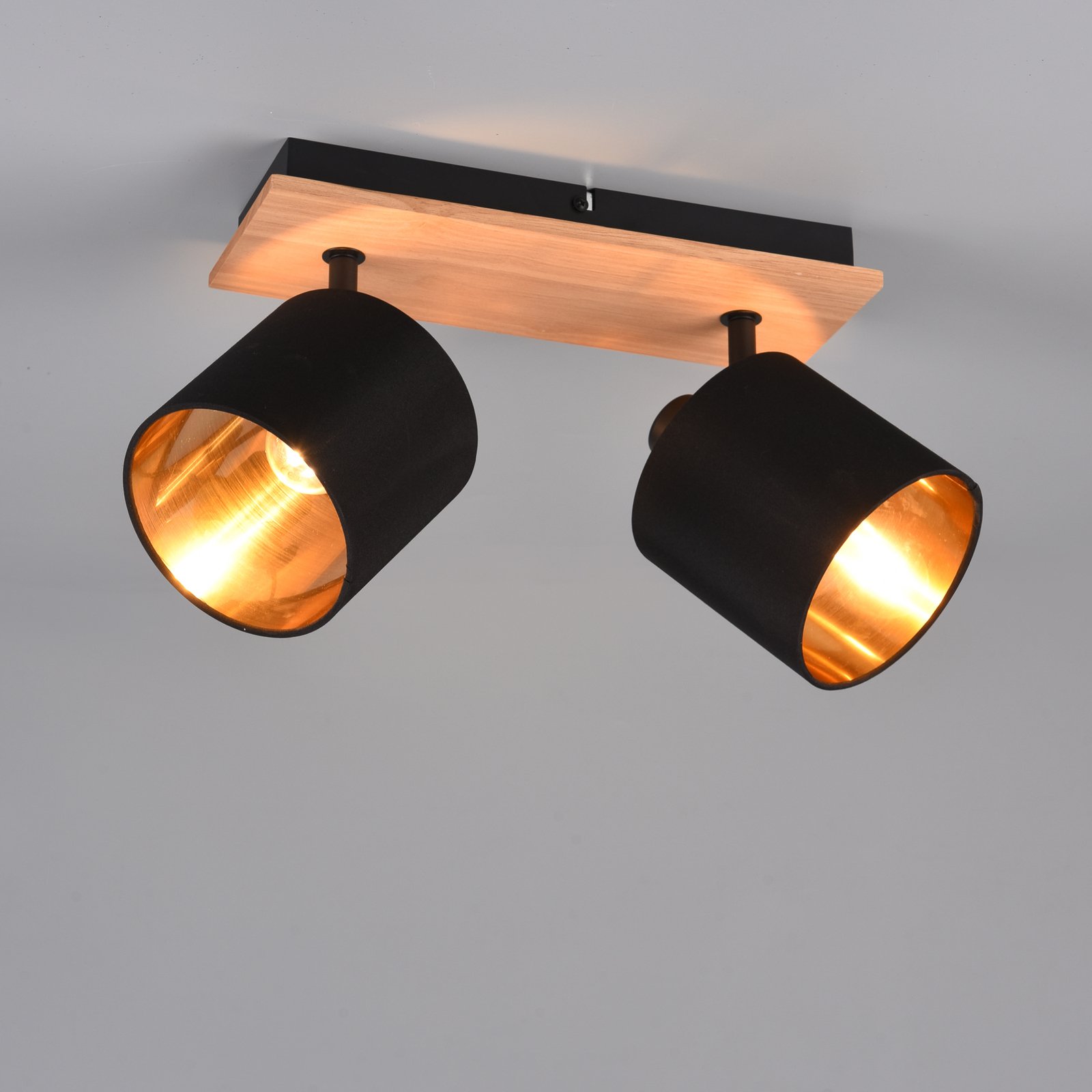 Tommy downlight de techo, madera/negro/oro, longitud 30 cm, 2 luces.