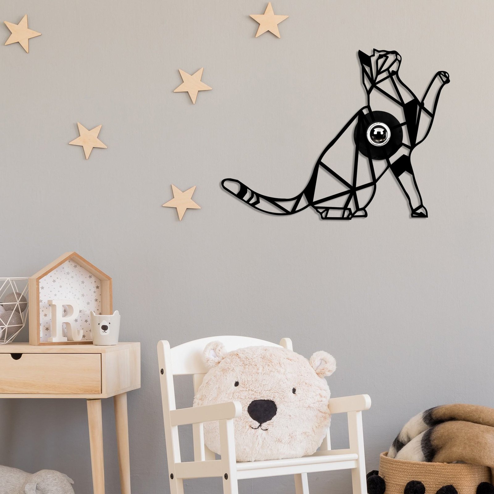 Applique murale W-037, noir, design chat, bois MDF, découpe laser