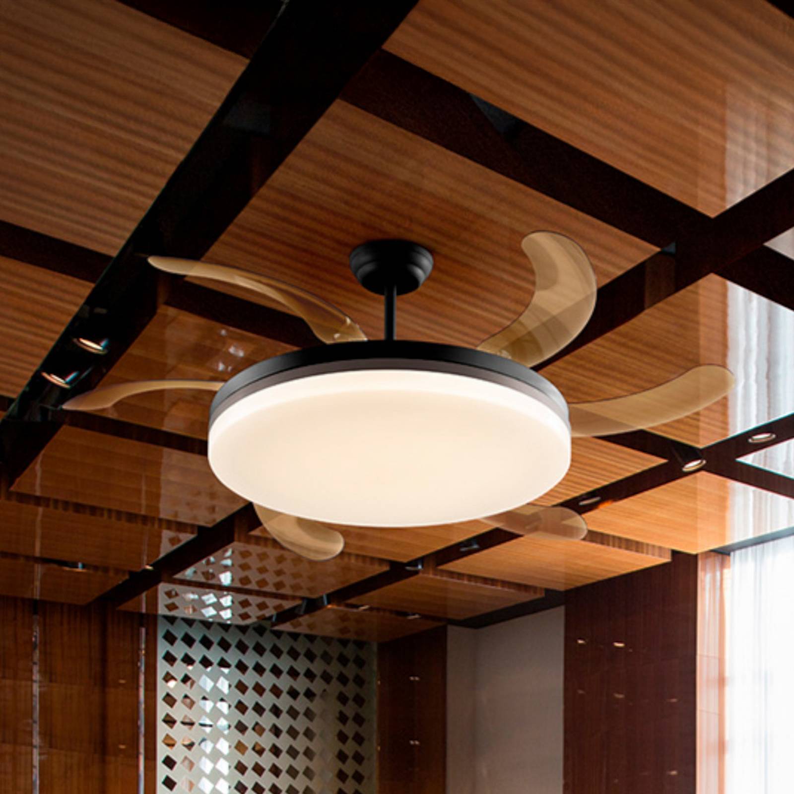 Schuller Valencia LED-takfläkt Vento svart/brons/rökfärgad Ø 150, tyst