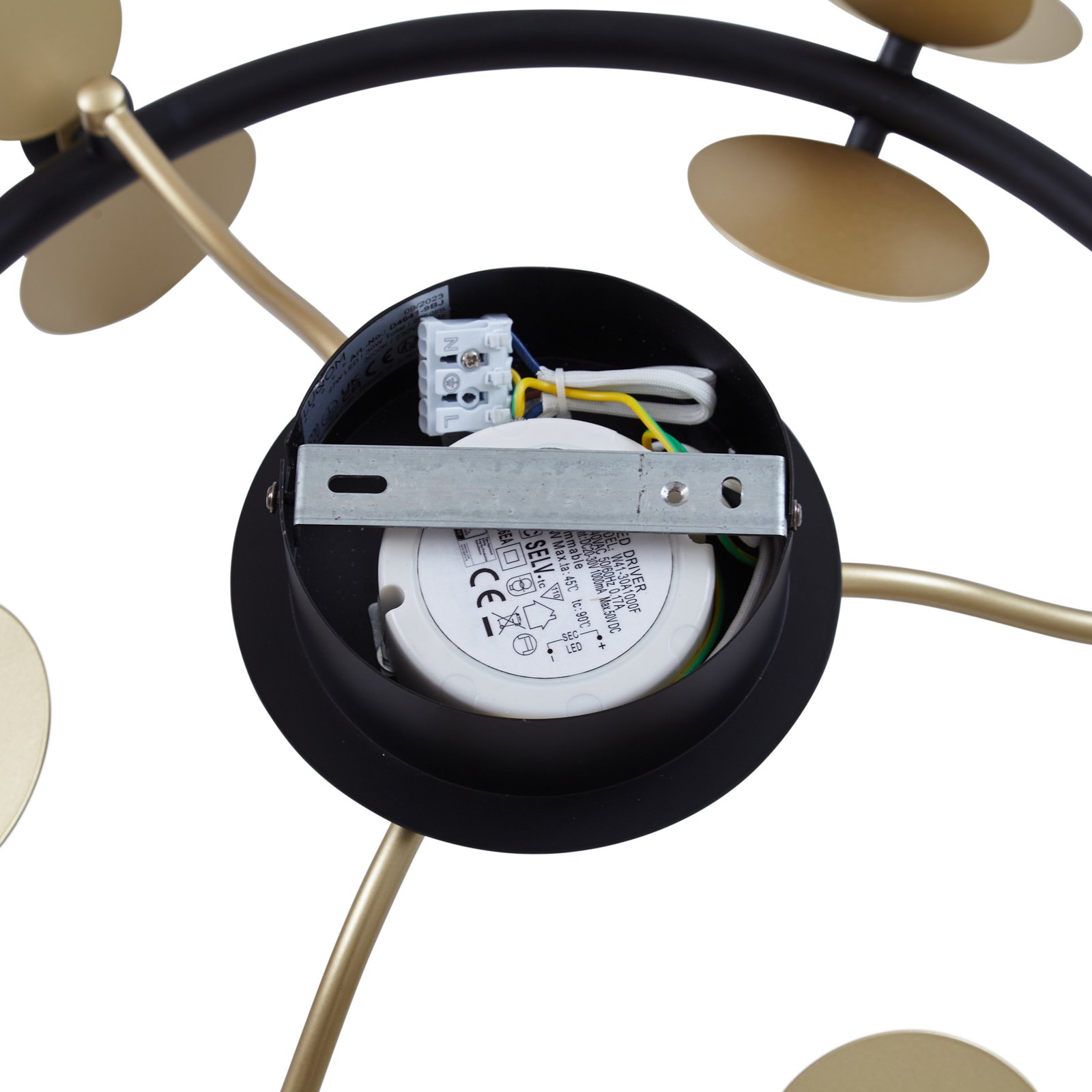 Lucande Pallo LED-Deckenlampe, rund, 9-flg., schwarz/gold