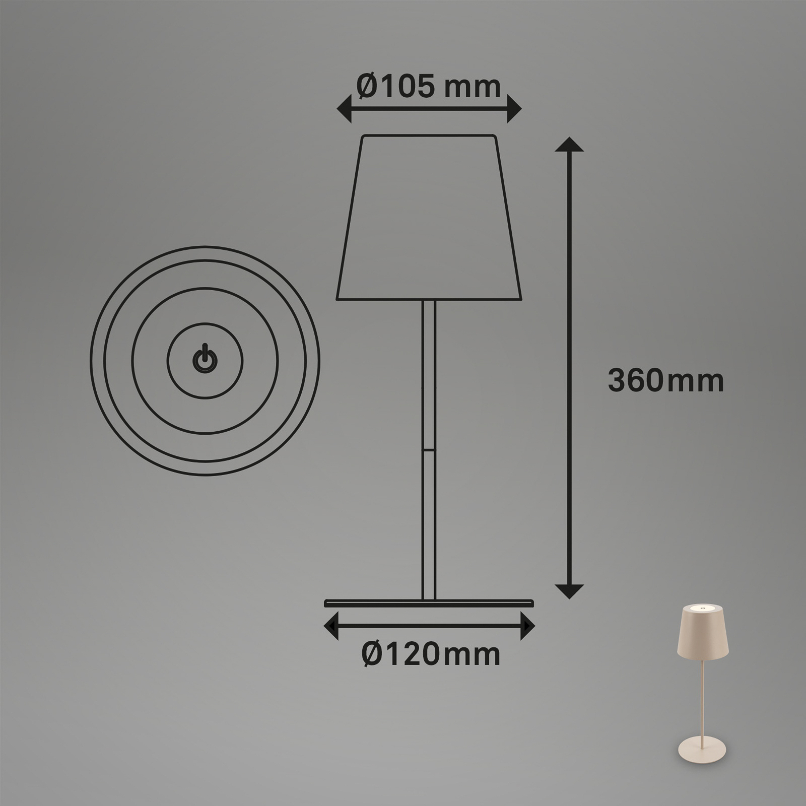 Lampe de table LED rechargeable 7508011, beige, 2.700 K IP44 Touchdimmer