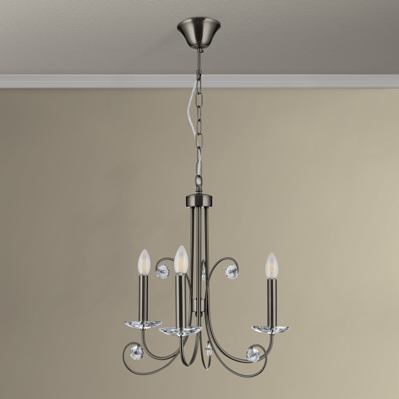 Lustre Ariane, couleur nickel, Ø 50 cm, cristal, 3 lampes