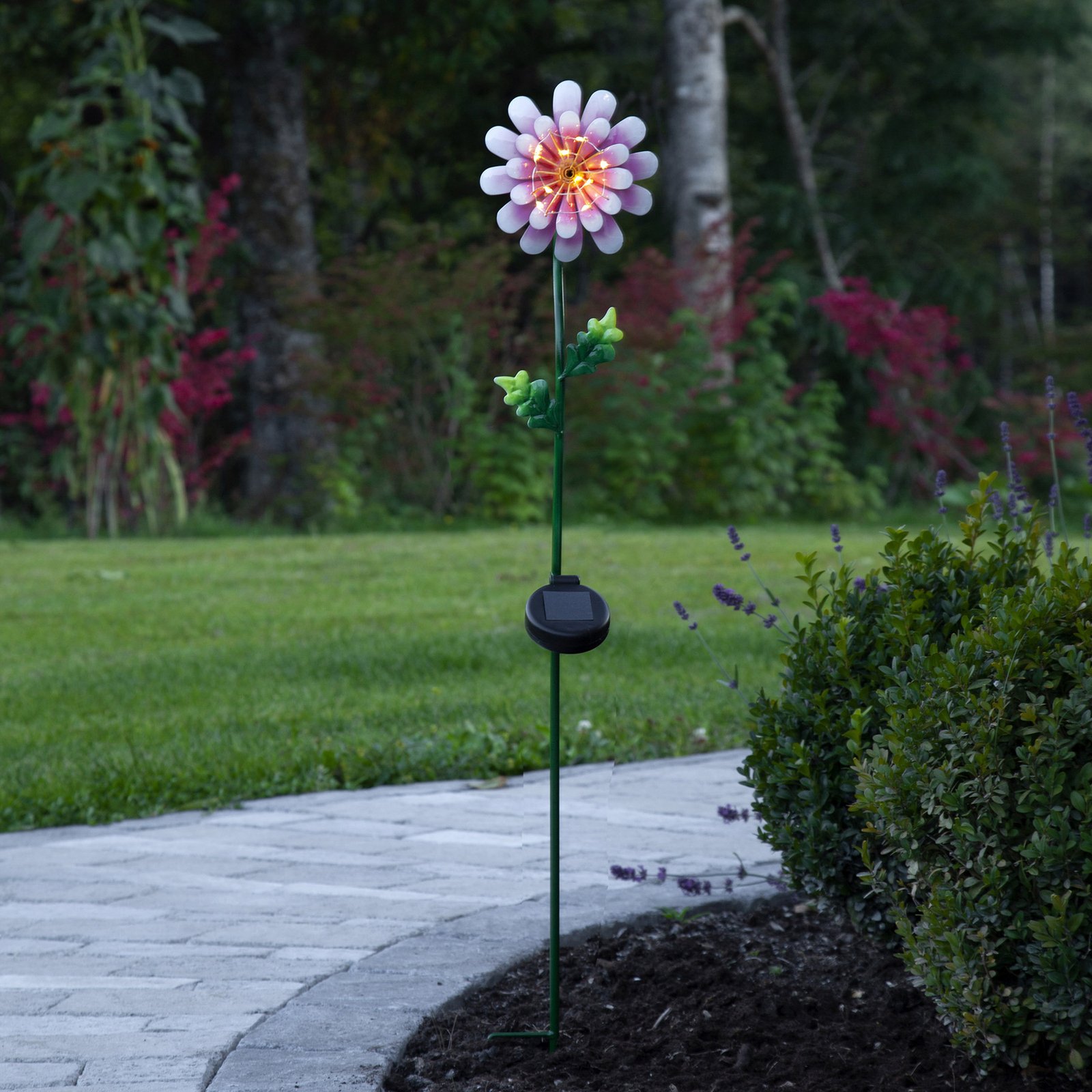 LED-solcellelampe Pink Daisy i blomsterform