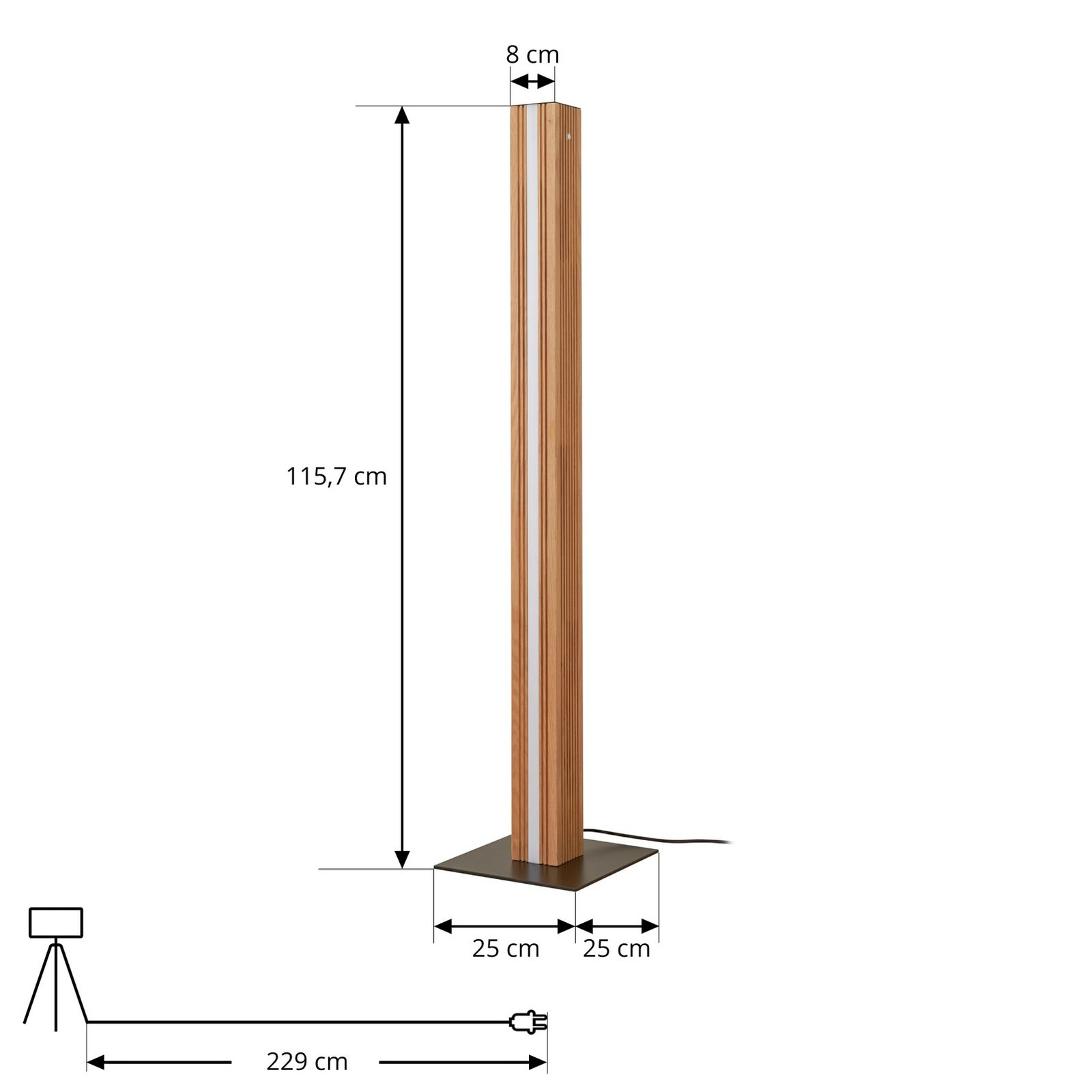 Lucande lampa stojąca LED Lieske, czarna, dąb, ściemniana