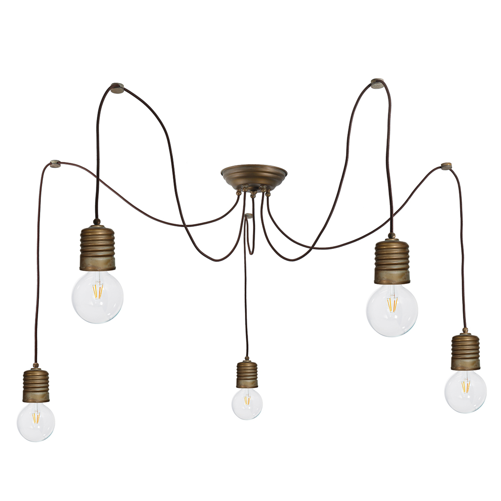 Moretti Adjustable hanging lamp Orti in a nostalgic look, for Living / Dining Room, antique-looking brass, E27, 52 W, energy efficiency: A++
