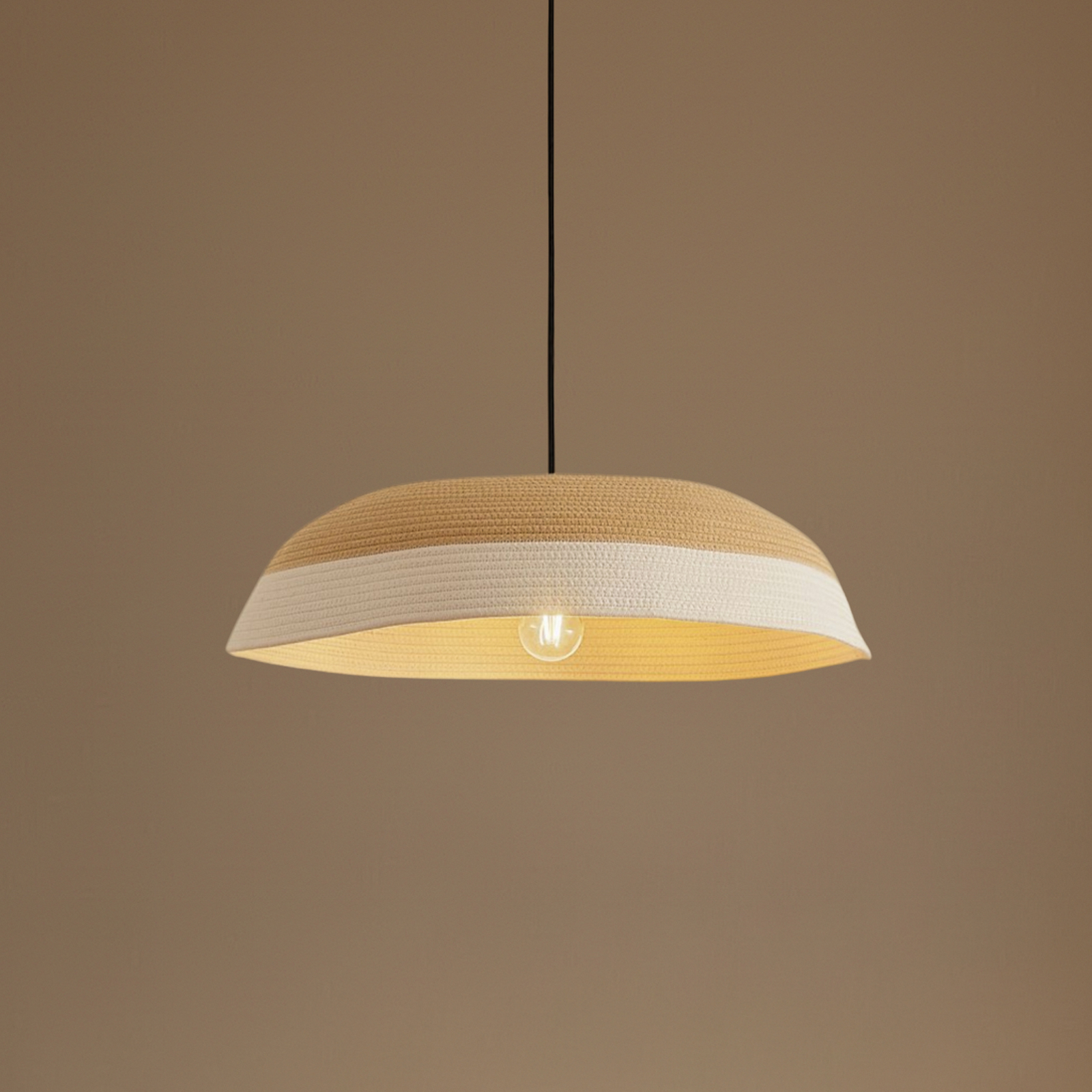 Lindby Caliva pendant light, Ø 60 cm, beige/white, hemp rope