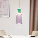 Lucande LED závesná lampa Fay, fialová/tmavo zelená, sklo, Ø 15 cm