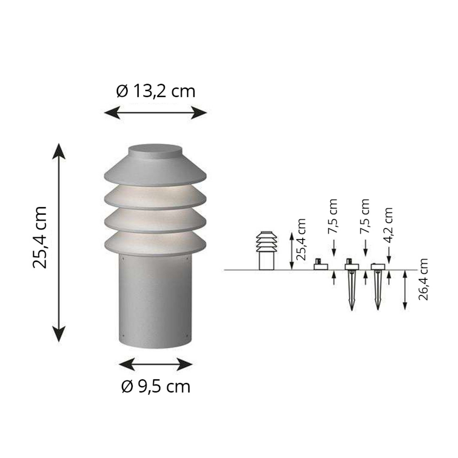 Bysted Garden, 25 cm, Erdspieß, T-Connector - Louis Poulsen