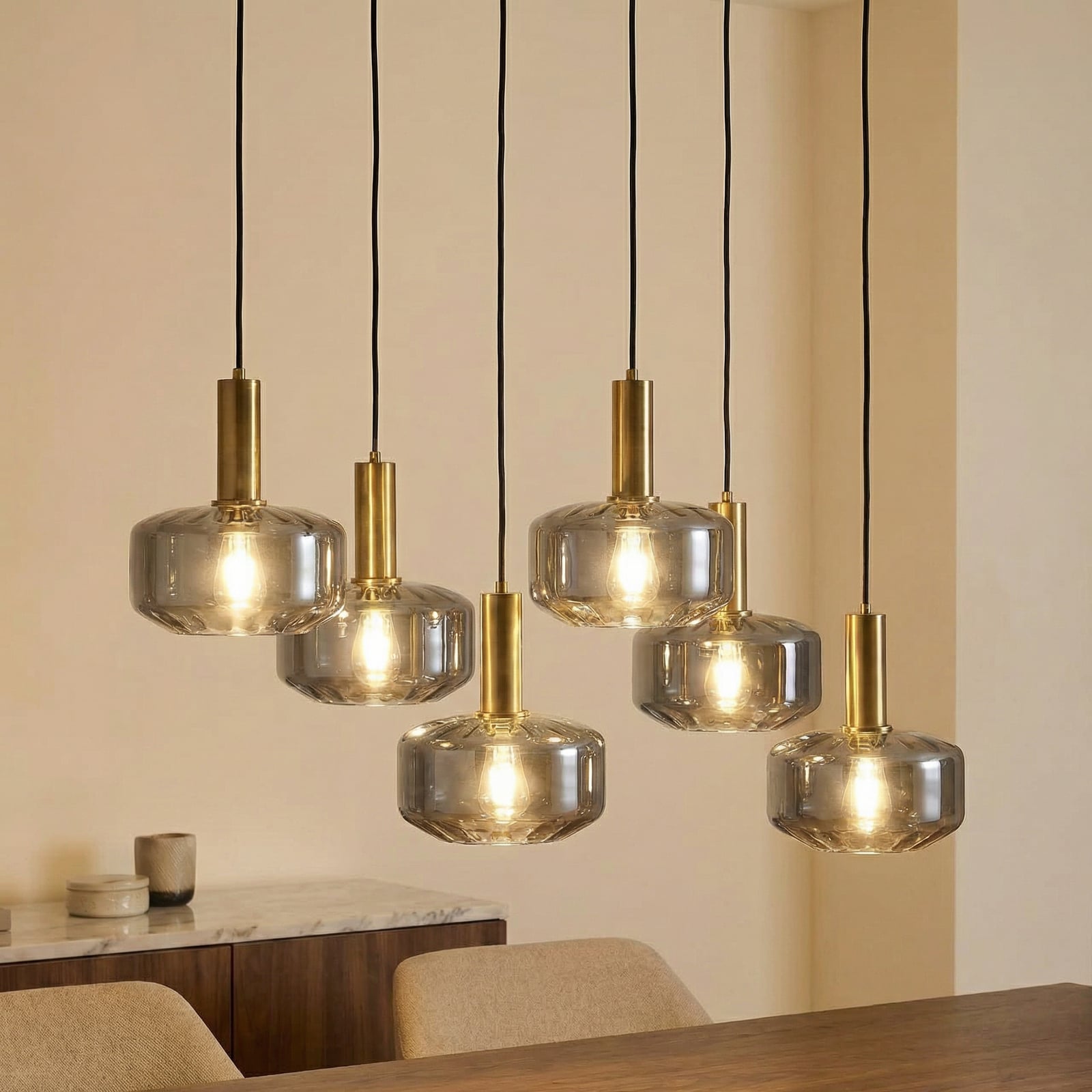 Obesek Lindby Hildur, 6-svetlobni, dimno siva, steklo