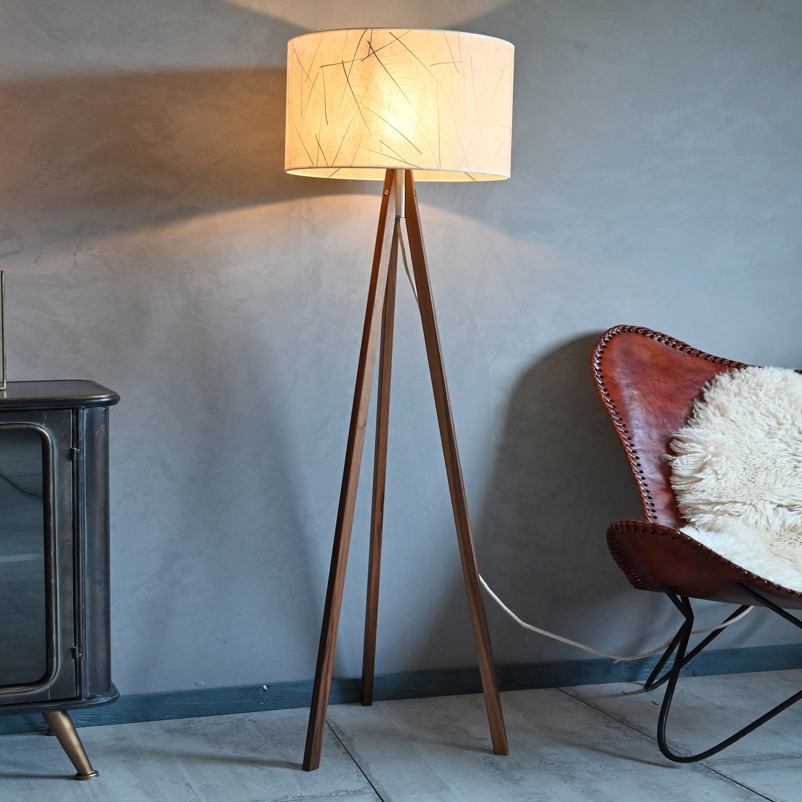 LeuchtNatur Ligno Stehlampe, Holz/Gummibaumblätter
