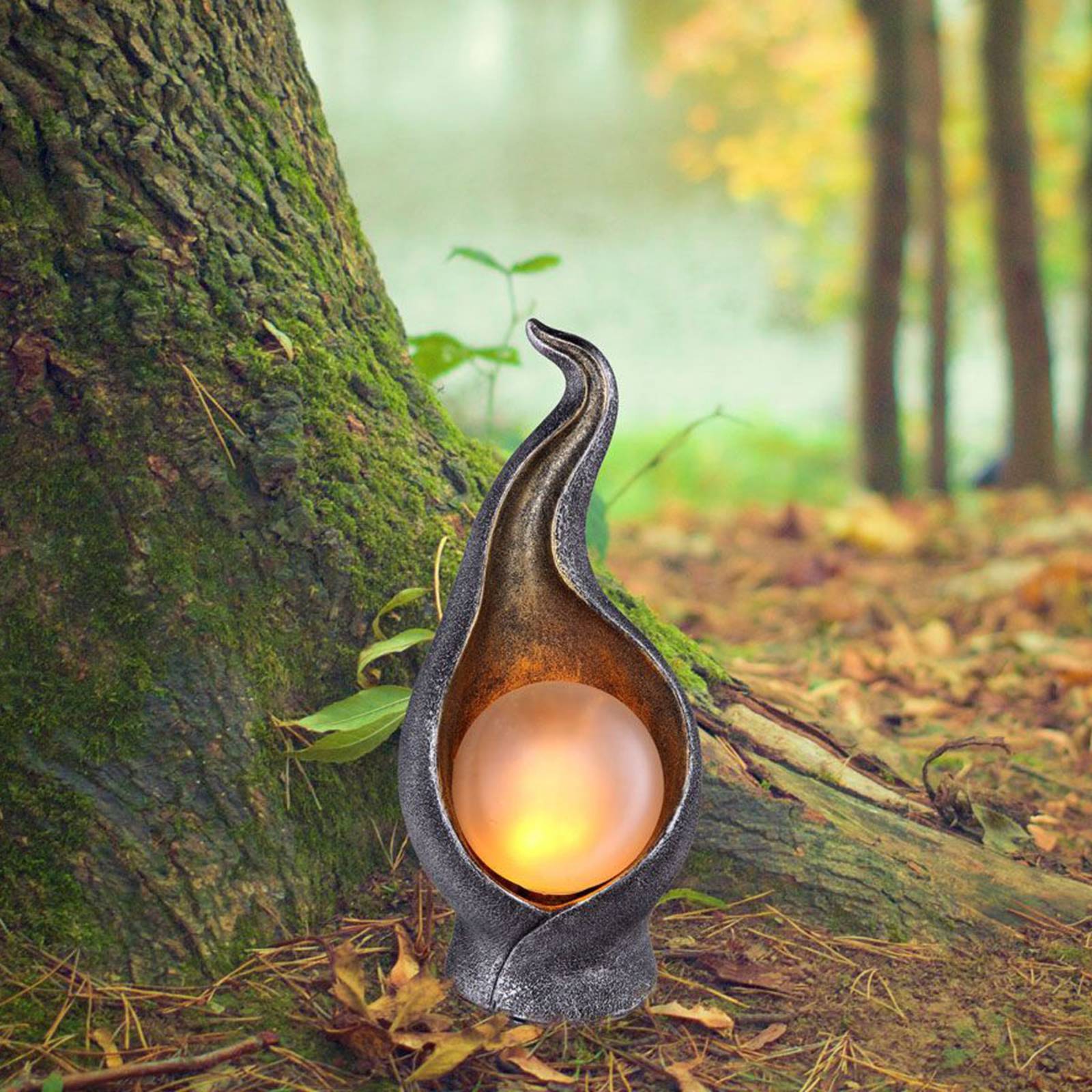 33439 LED solar light, flame, silver/gold