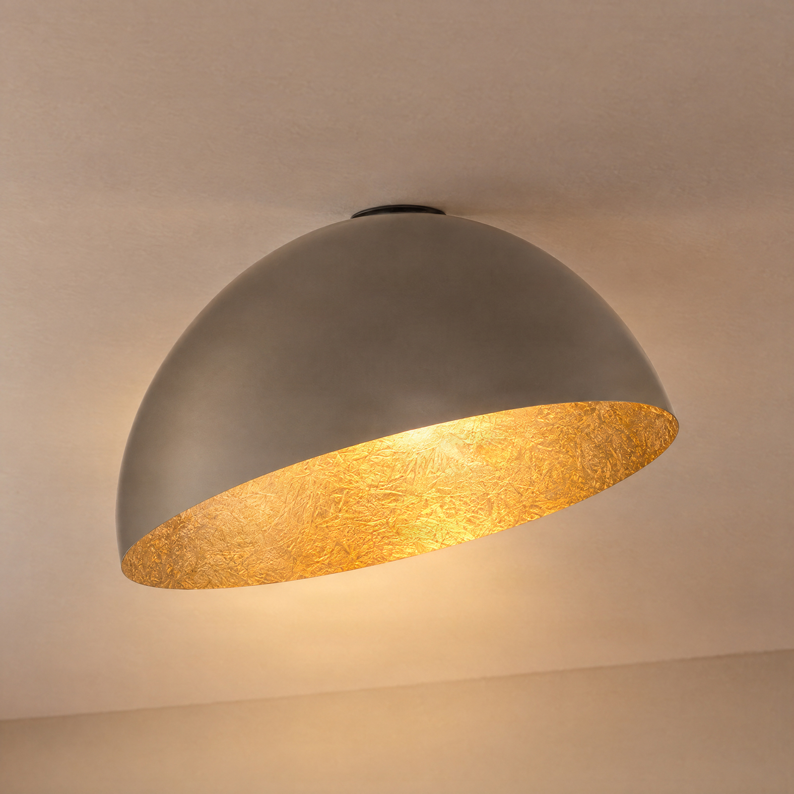 Plafón Sfera, Ø 50 cm, gris topo/dorado, metal, E27