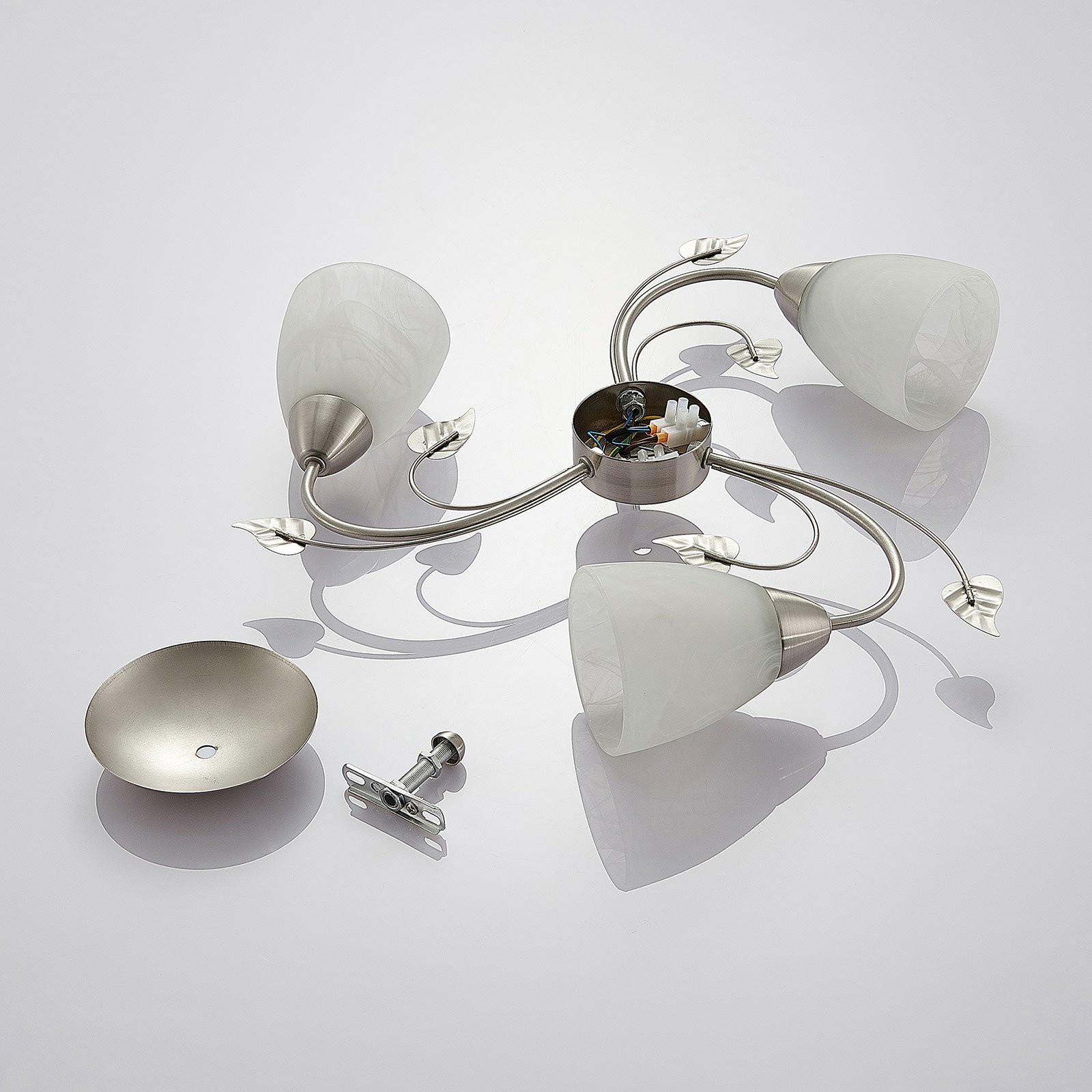 Lindby Deckenleuchte Yannie, 3-flg., 50cm, nickel/weiß, Glas