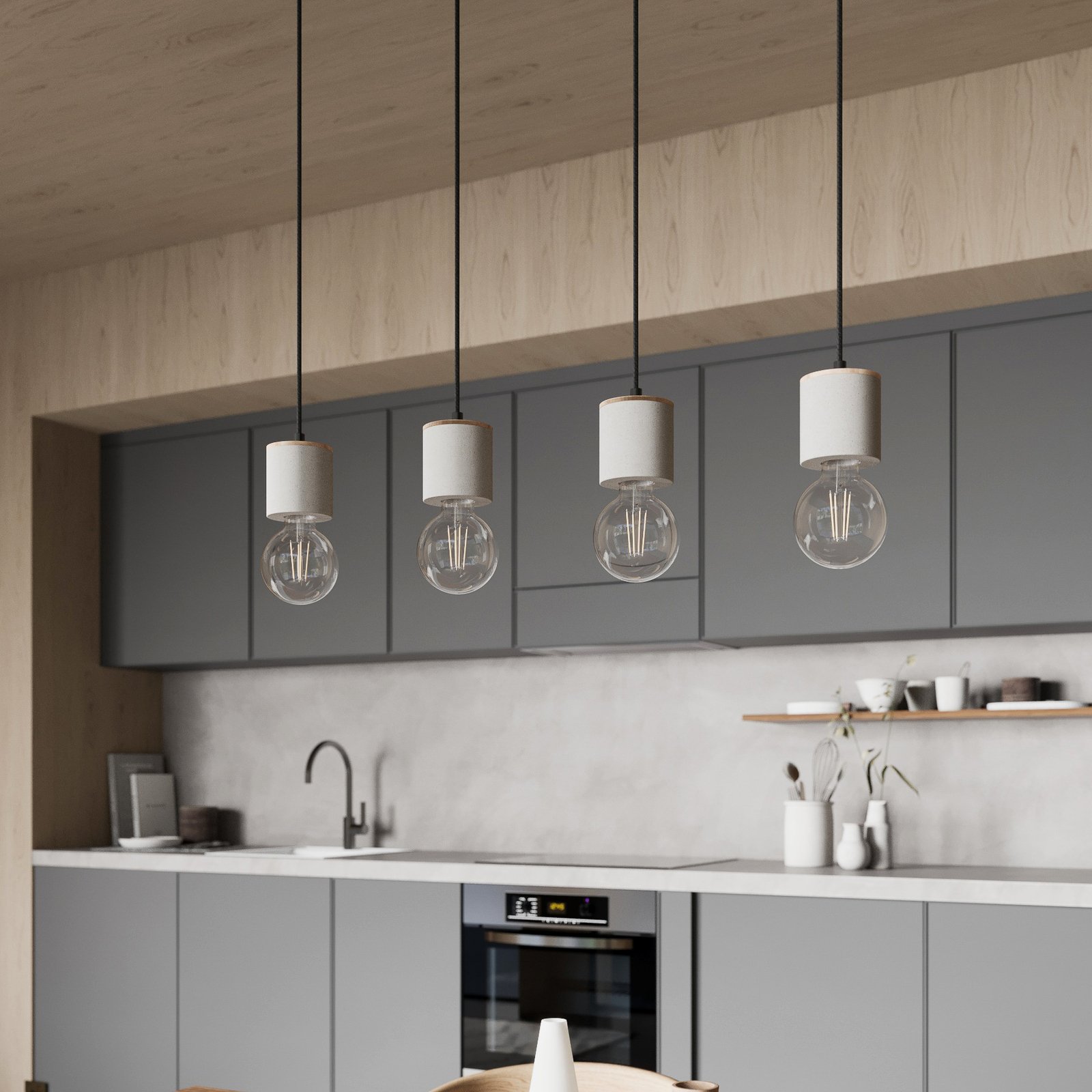 Jasper 4 Hanglamp Wood/Black/Grey - Envostar