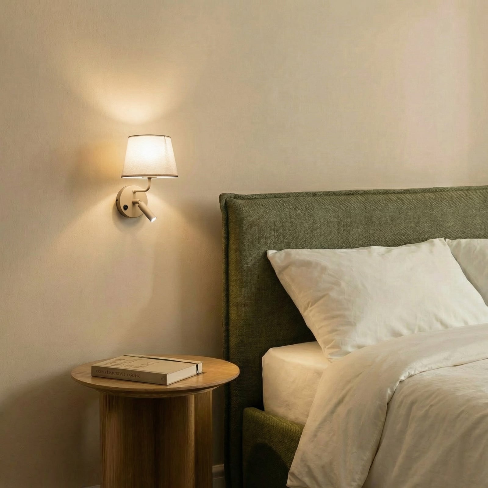 Vegglampe Maja, sand, tekstil, leselampe, høyde 25 cm