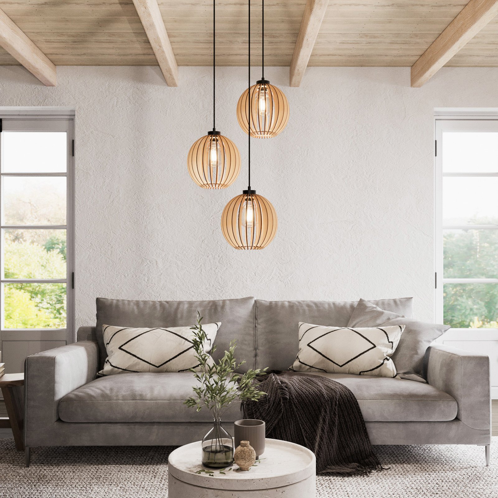 Envostar Clay hanging light birch plywood 3-bulb round