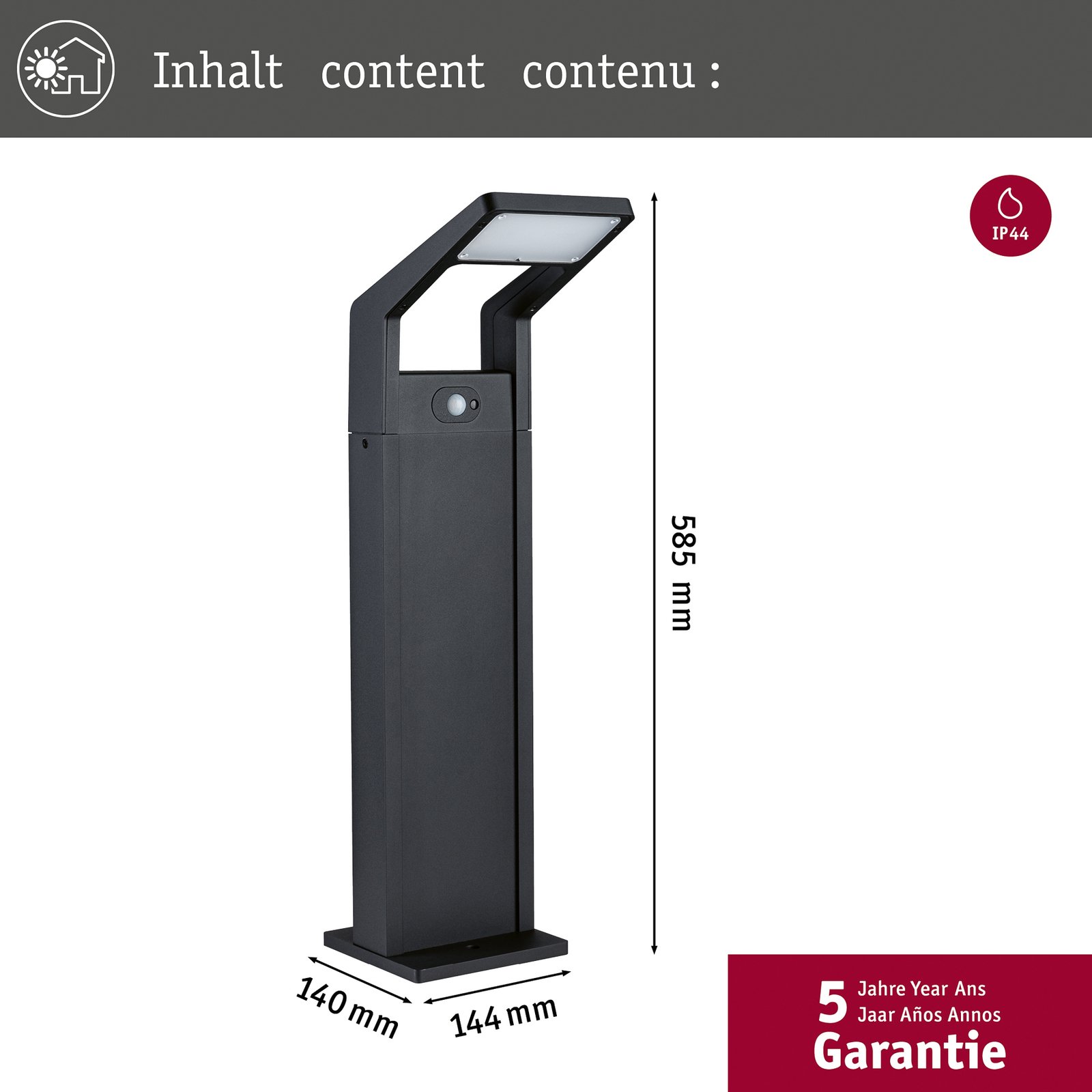 Juntea Outdoor Bollard w/Sensor 11W SWR Anthracite - Paulmann