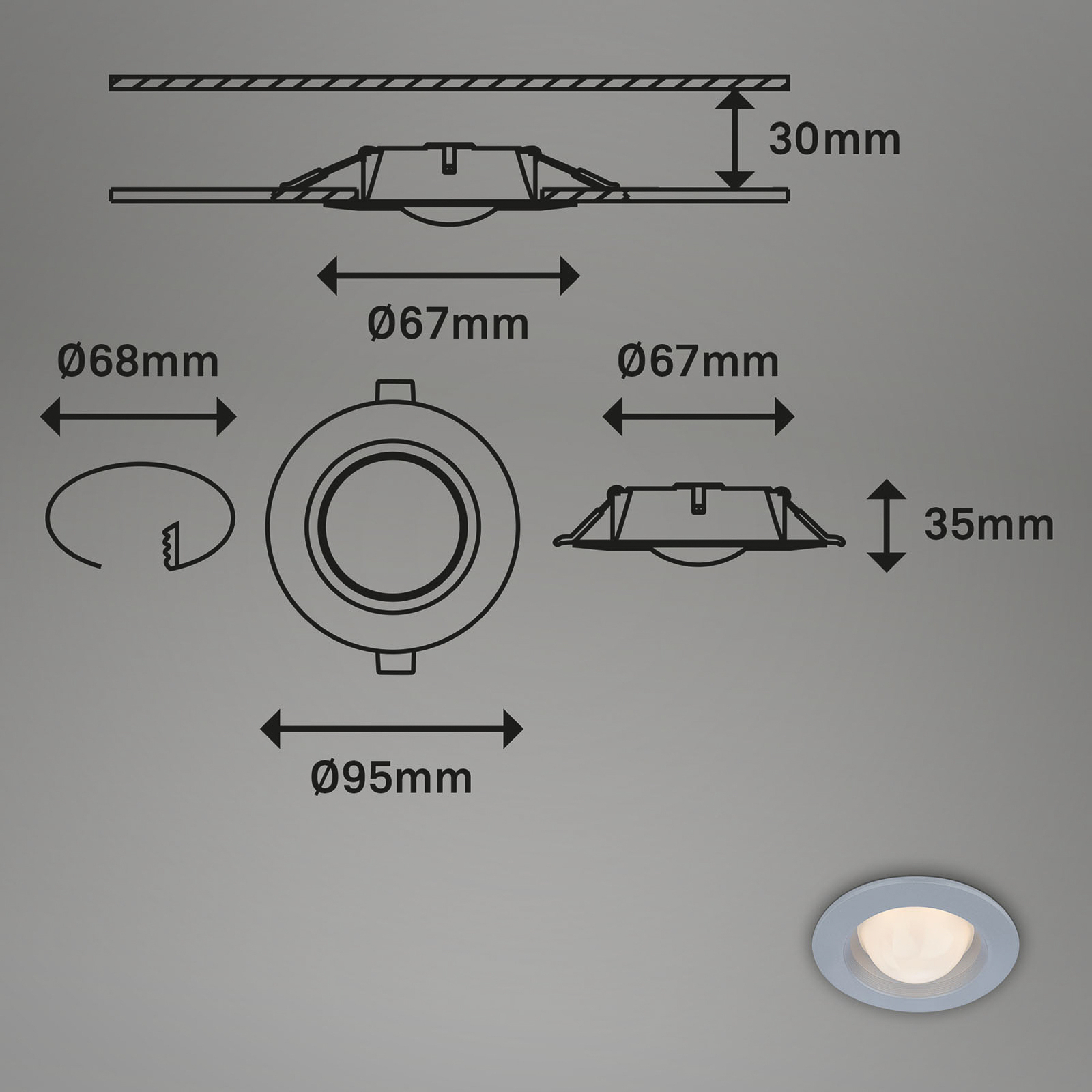 Carro LED downlight, set of three, 3,000 K, chrome