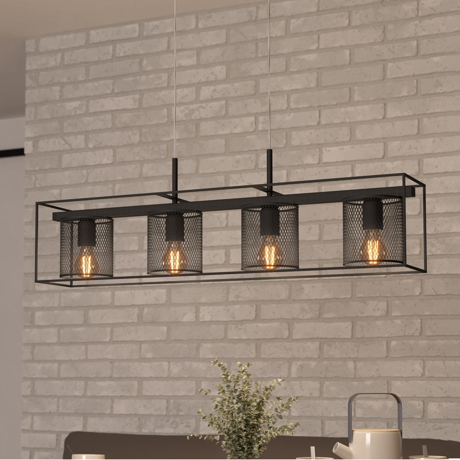 Suspension Catterick, noire, quatre abat-jour cage