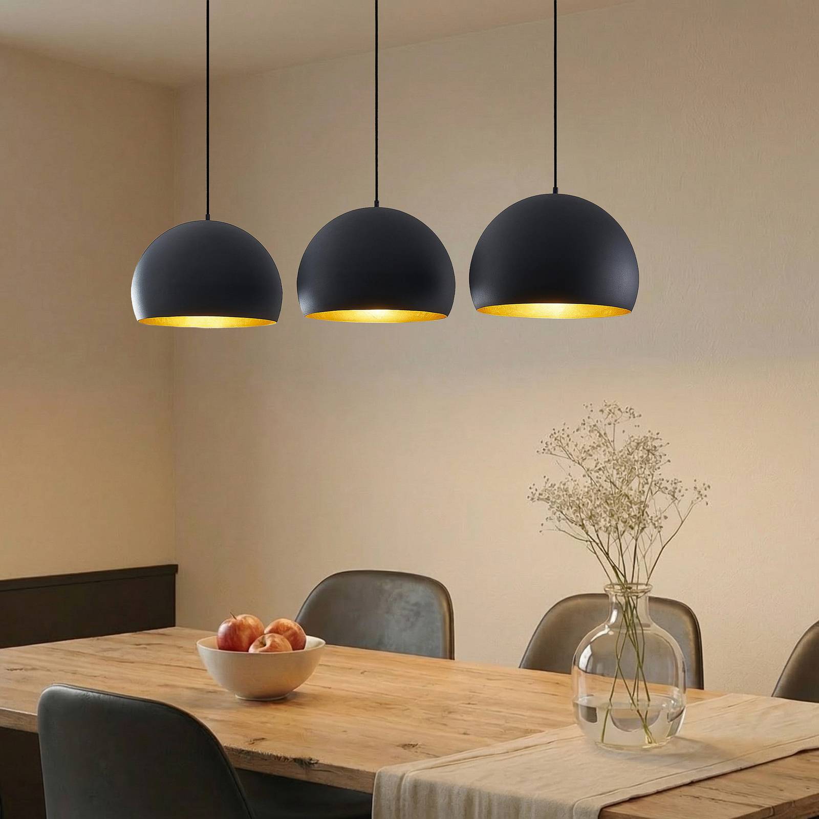Lindby hanglamp Tarjei, 146 cm lang, zwart/goud, metaal